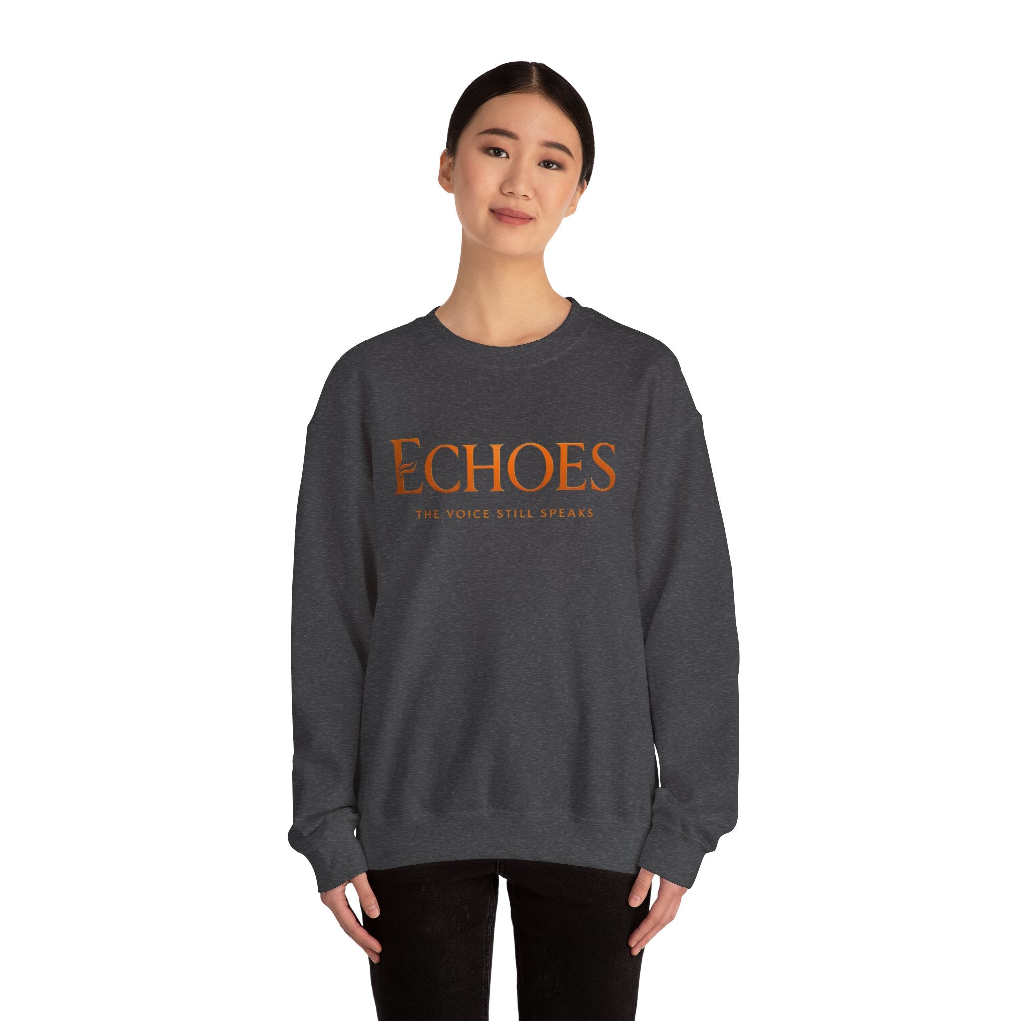Echoes Crewneck Sweatshirt — "Echoes: The Voice Still Speaks" Minimal Graphic