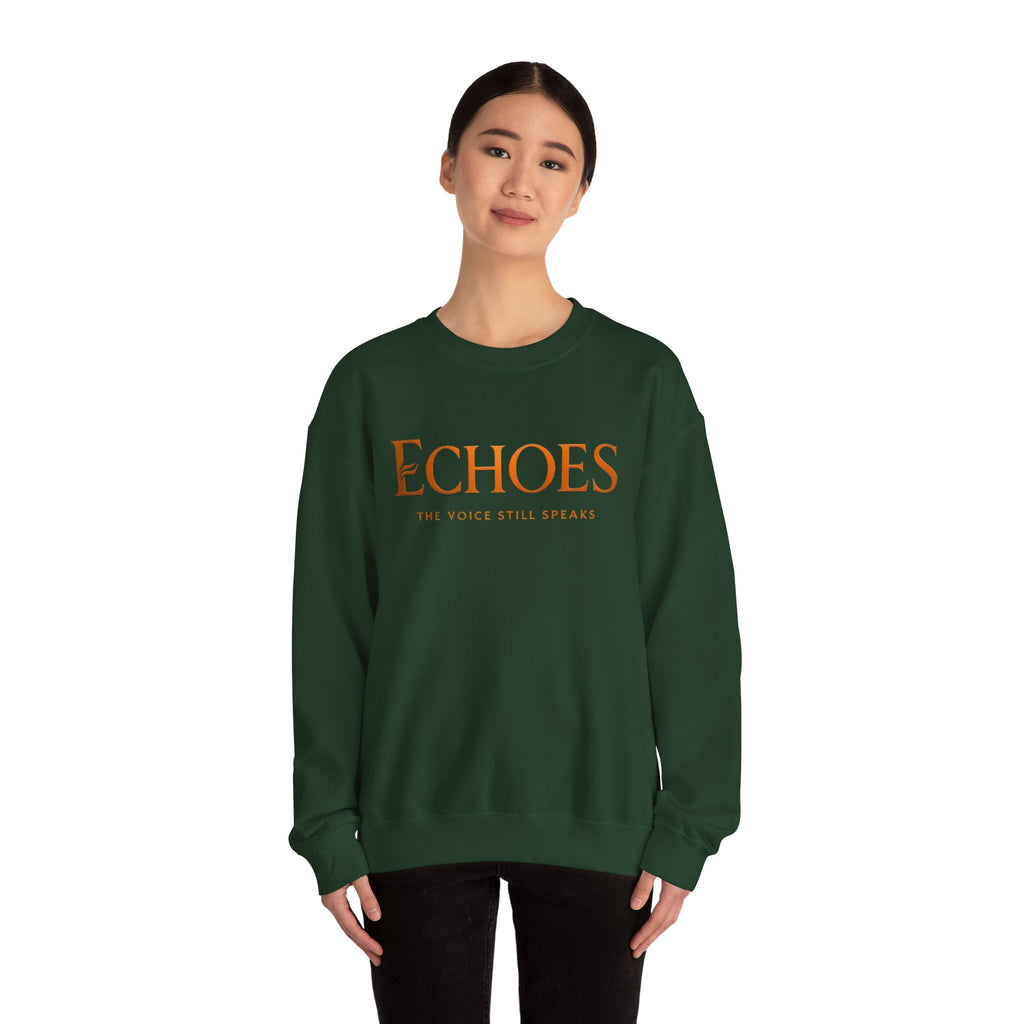 Echoes Crewneck Sweatshirt — "Echoes: The Voice Still Speaks" Minimal Graphic