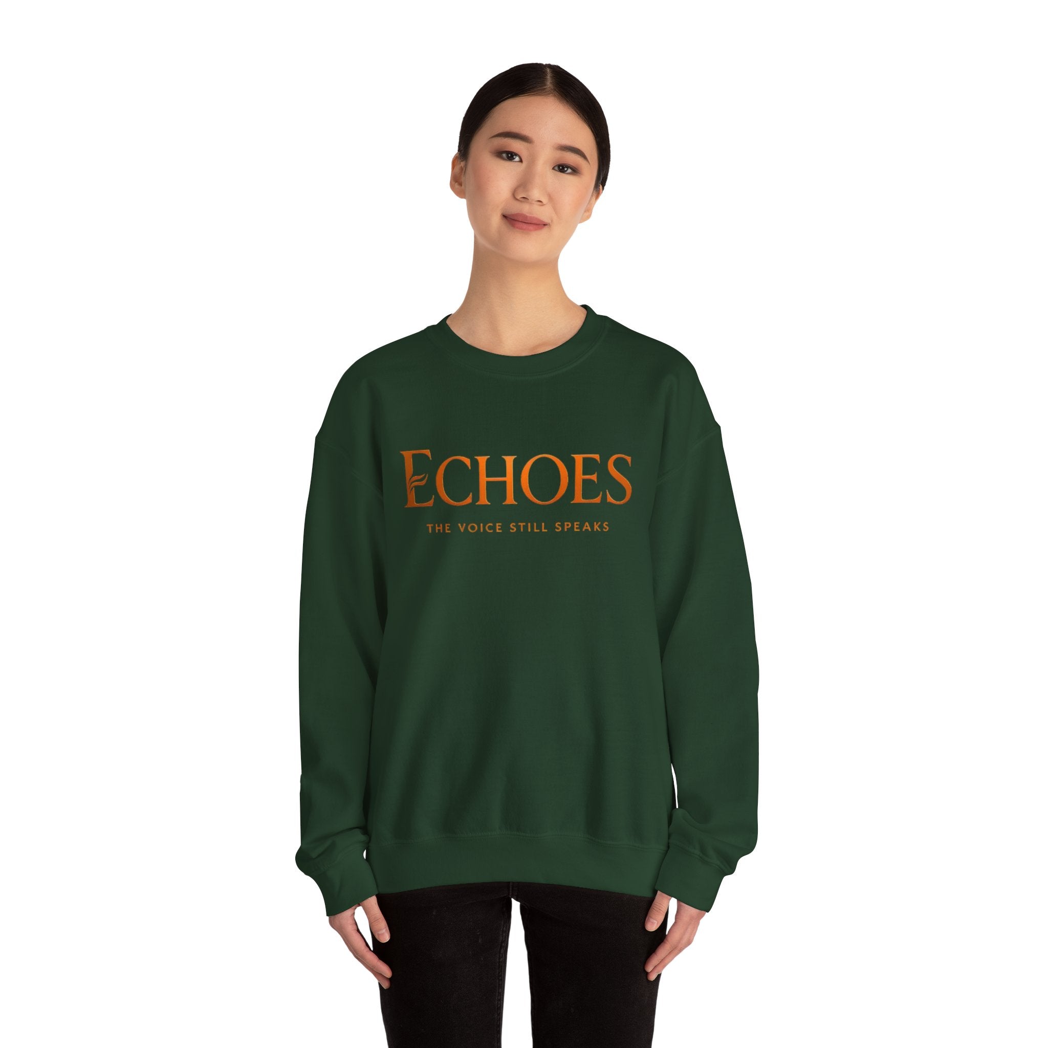 Echoes Crewneck Sweatshirt — "Echoes: The Voice Still Speaks" Minimal Graphic