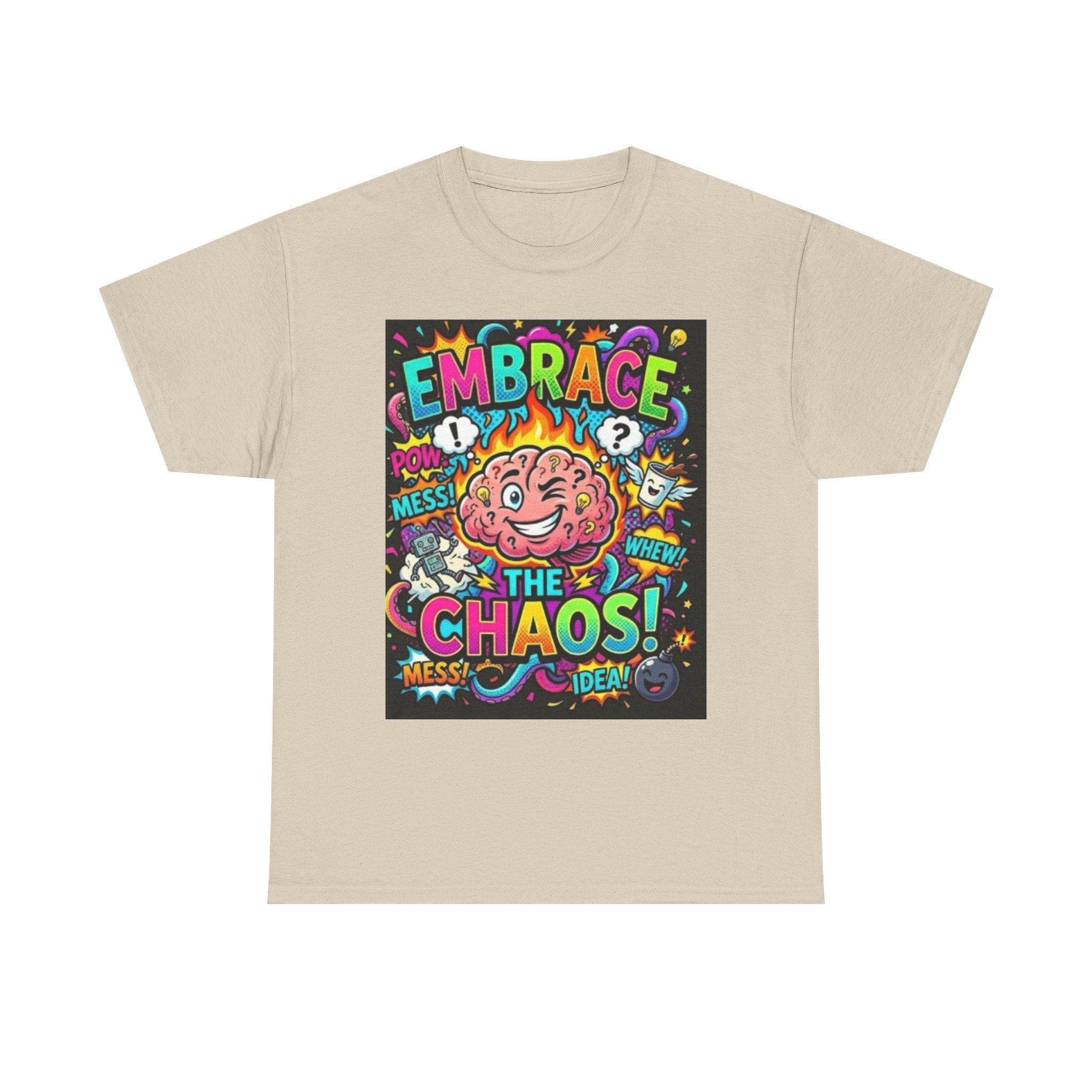 Embrace the Chaos T-Shirt — Colorful Brain Pop Art Graphic Tee