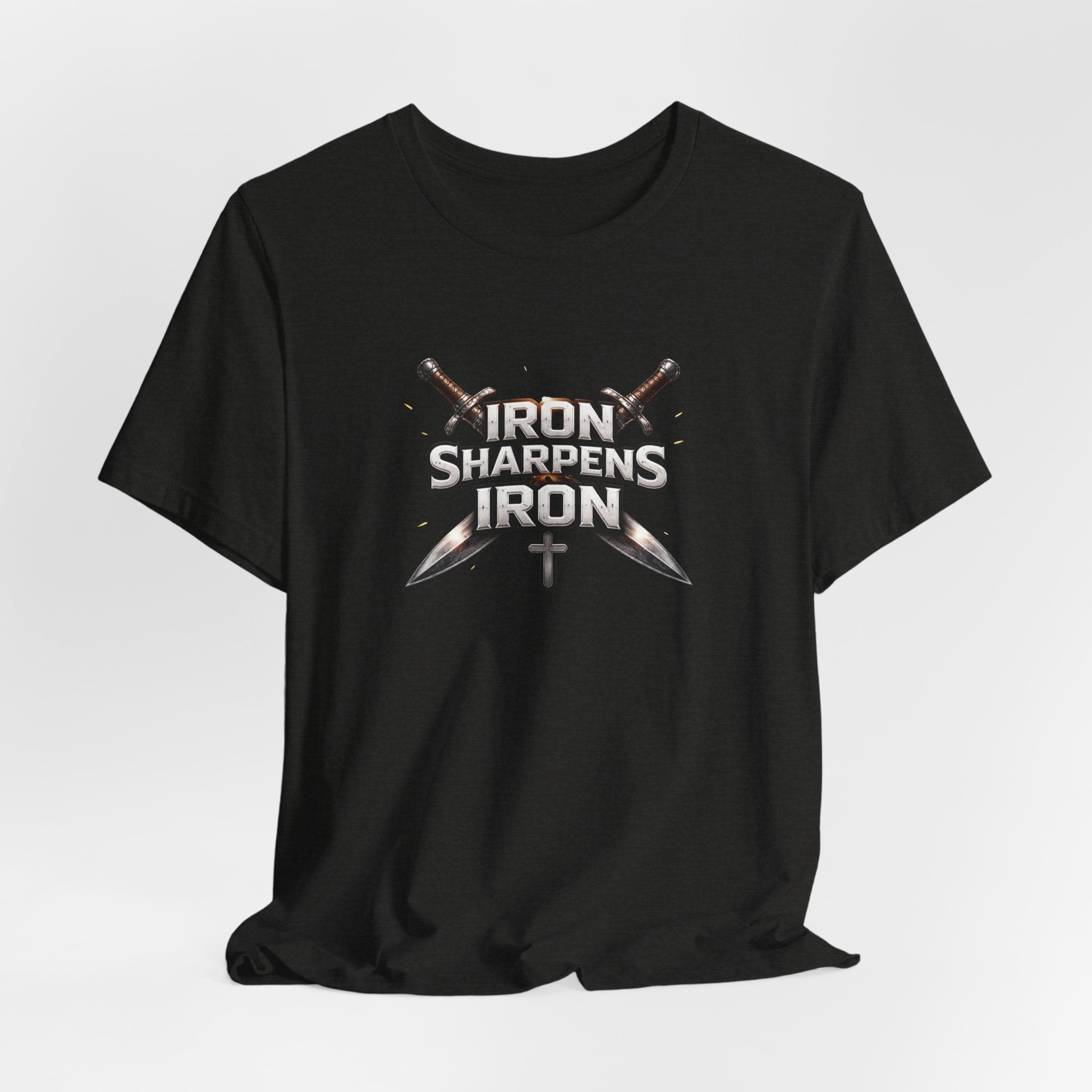 Iron Sharpens Iron T-Shirt — Christian Faith Cross & Swords Tee