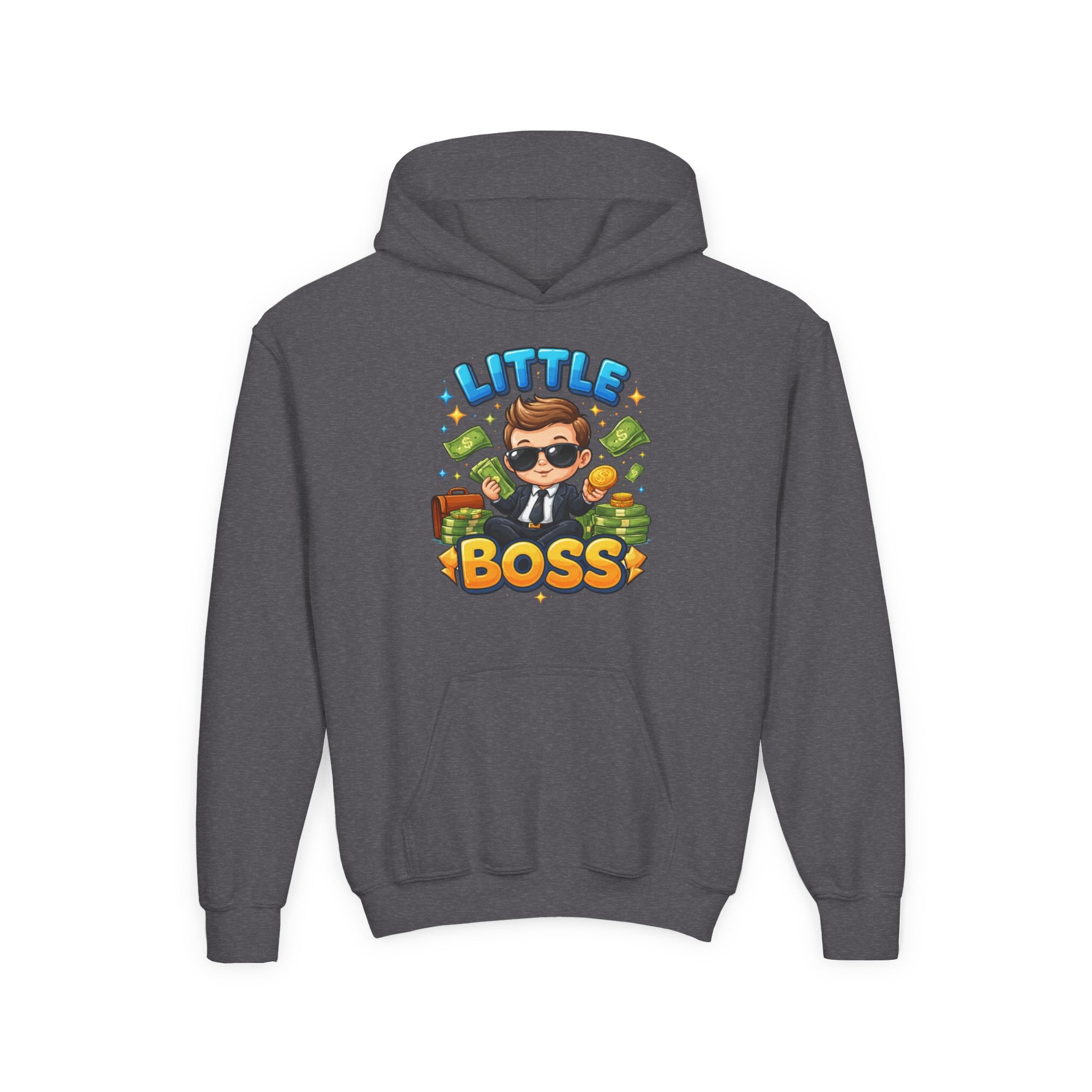 Youth Hoodie — "Little Boss" Cute Kid Money Cartoon Pullover