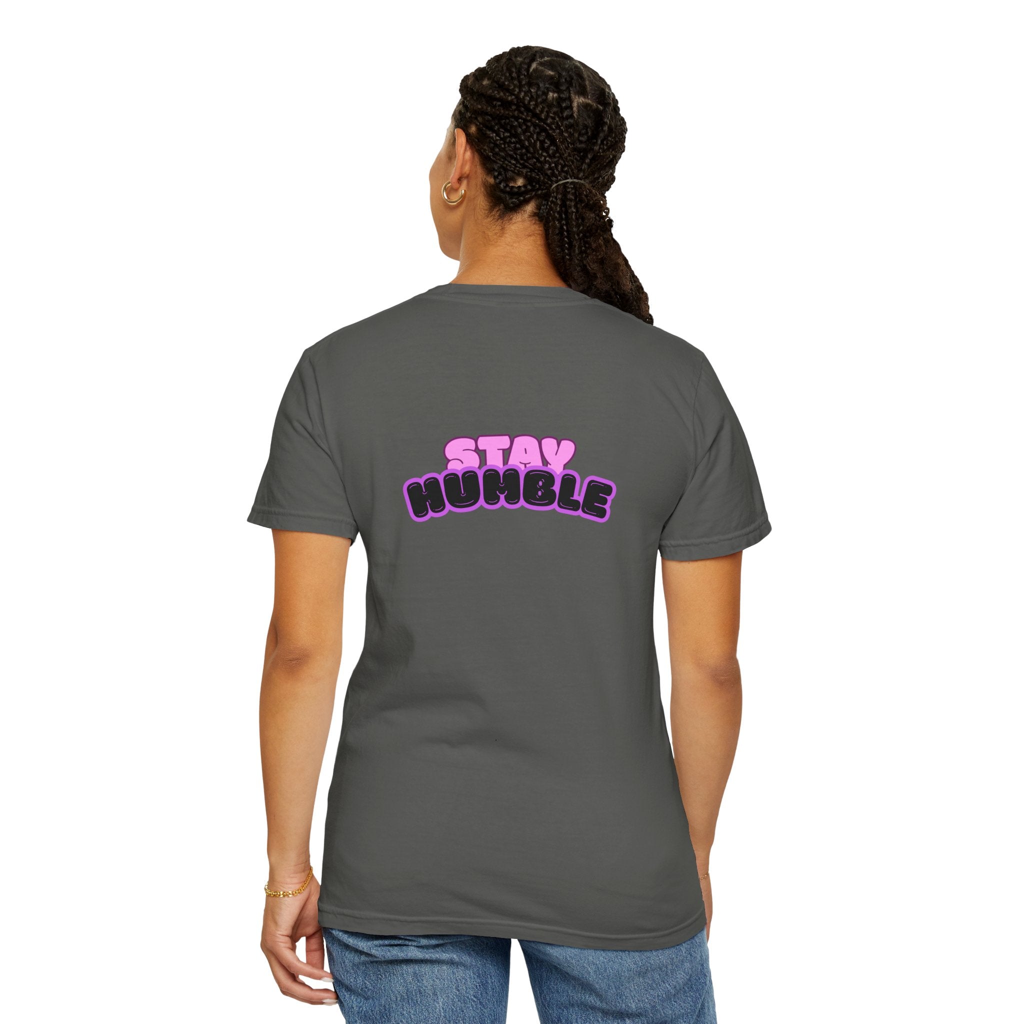 Stay Humble Graphic T-Shirt — Retro Pink & Black Text Tee