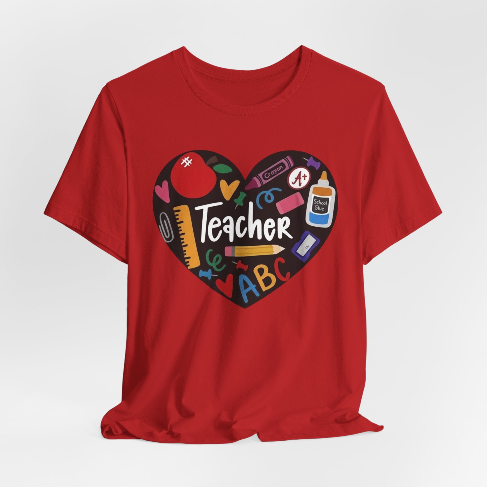 Teacher Heart Graphic Tee — Cute School Supply Design