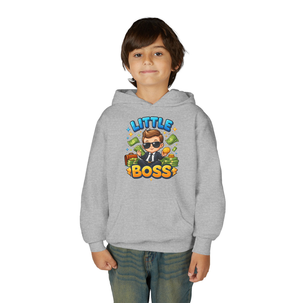 Youth Hoodie — "Little Boss" Cute Kid Money Cartoon Pullover