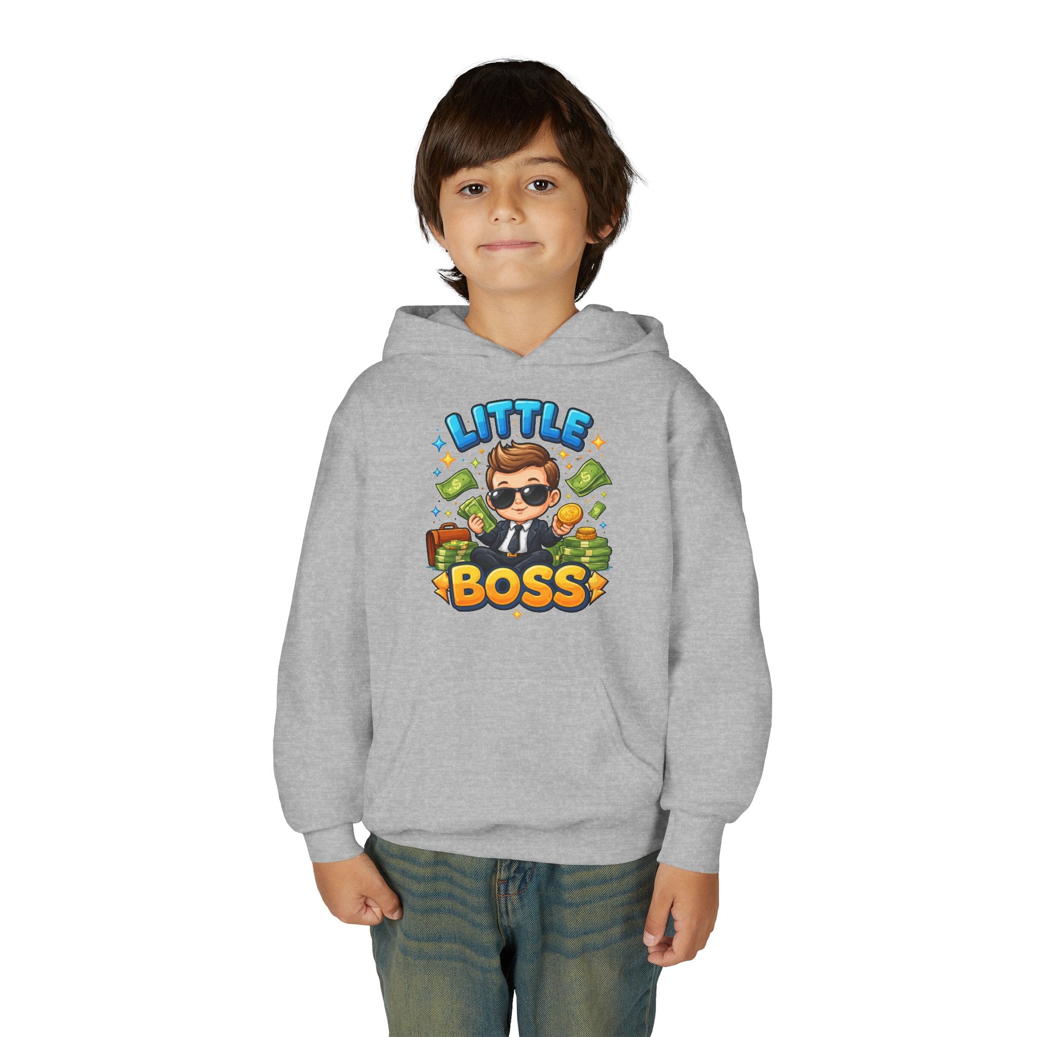 Youth Hoodie — "Little Boss" Cute Kid Money Cartoon Pullover