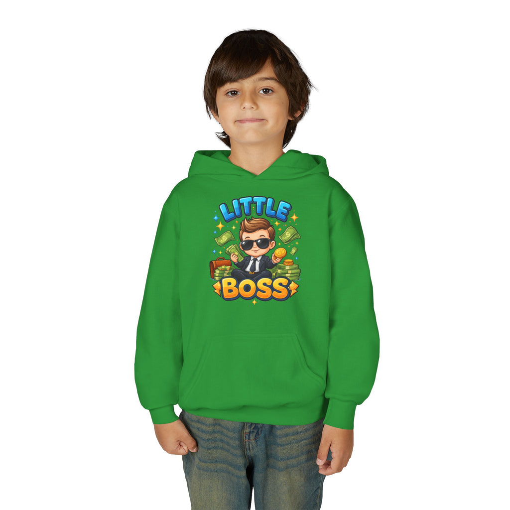 Youth Hoodie — "Little Boss" Cute Kid Money Cartoon Pullover