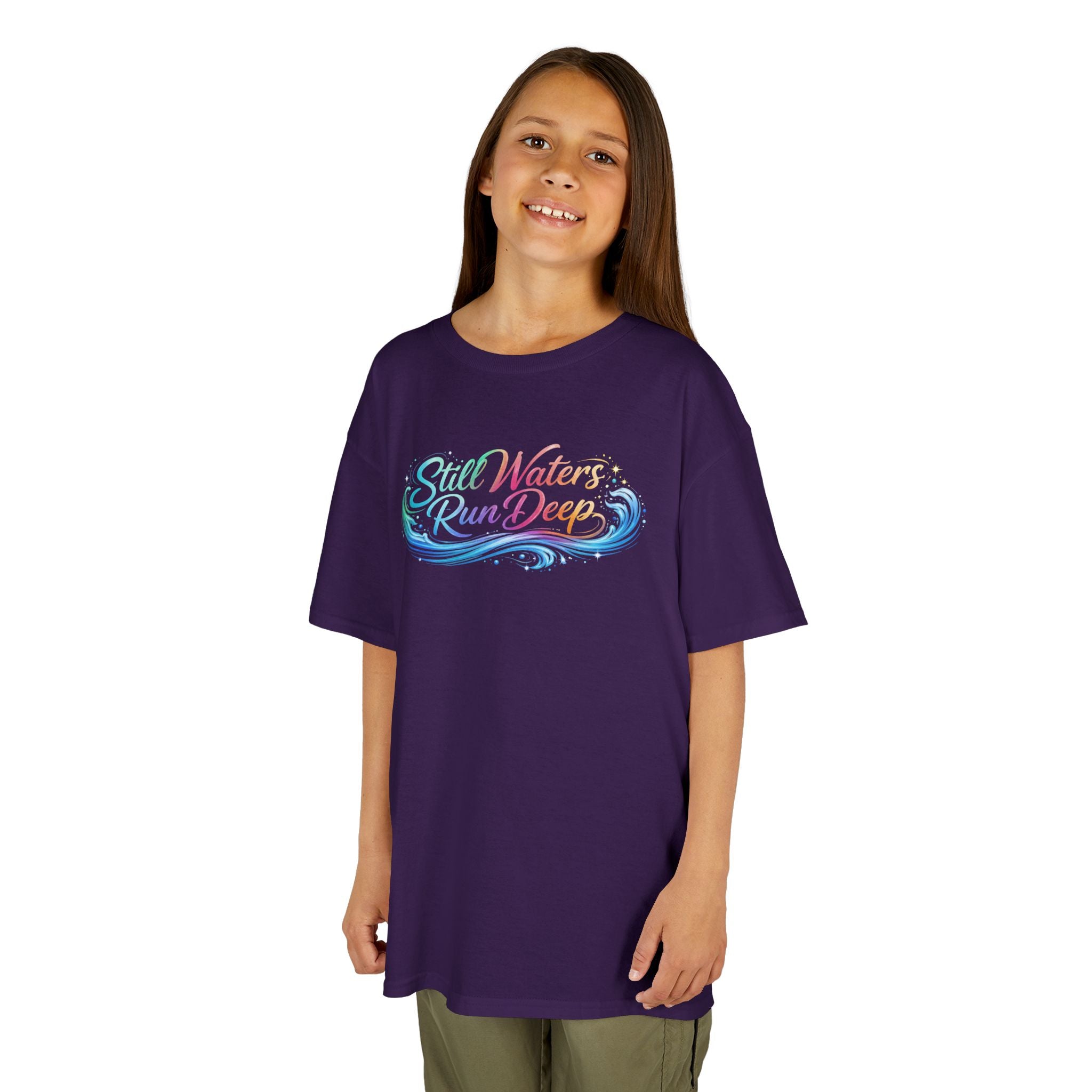 Kids Tee — "Still Waters Run Deep" Colorful Water Swirl Graphic