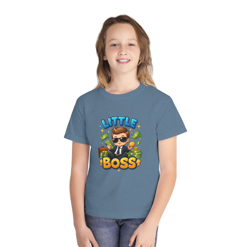 Little Boss Kids T‑Shirt — Cute Cartoon Kid in Suit Design