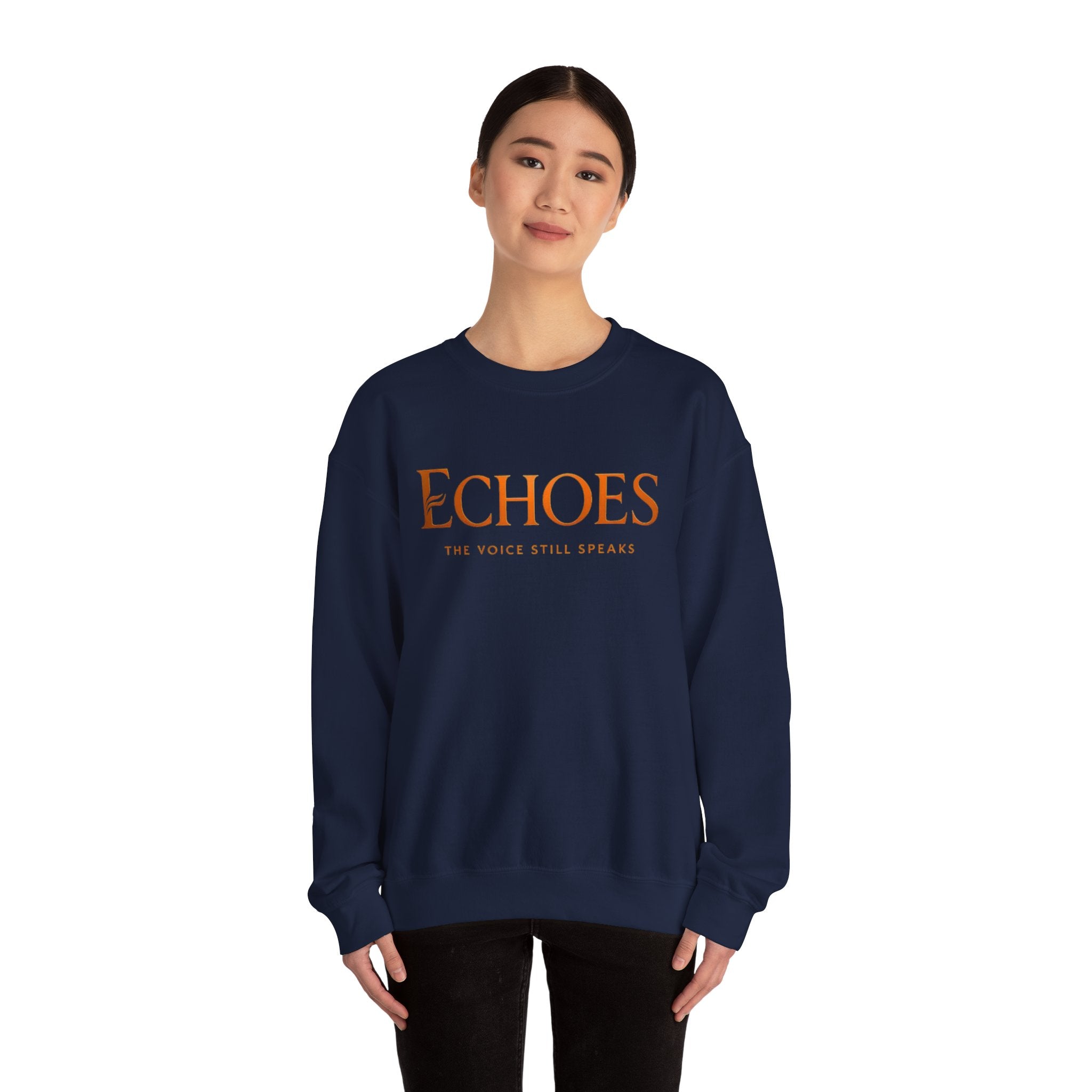 Echoes Crewneck Sweatshirt — "Echoes: The Voice Still Speaks" Minimal Graphic