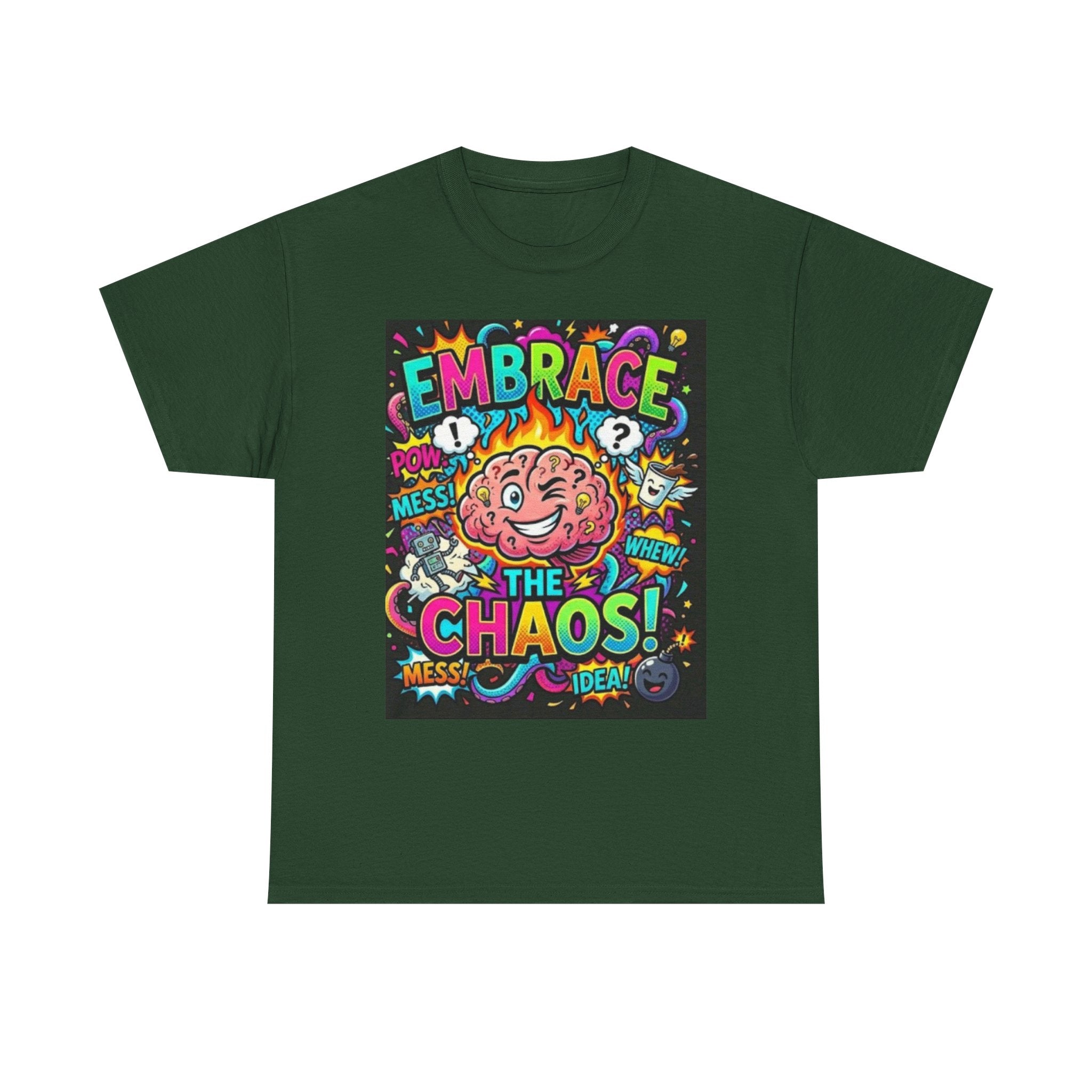 Embrace the Chaos T-Shirt — Colorful Brain Pop Art Graphic Tee
