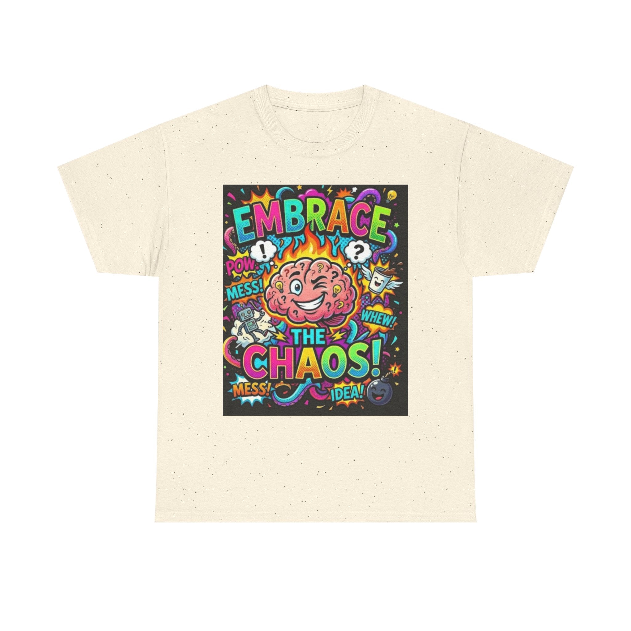 Embrace the Chaos T-Shirt — Colorful Brain Pop Art Graphic Tee