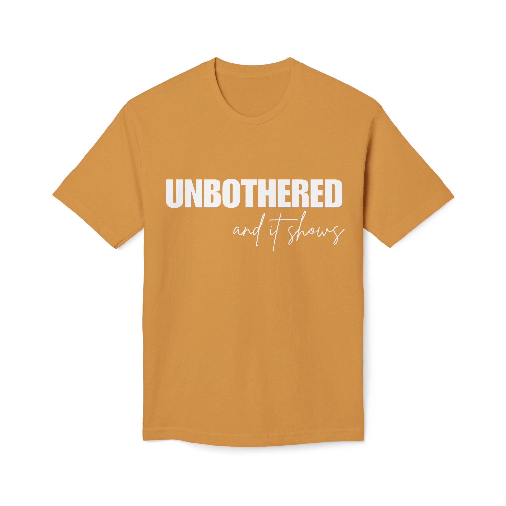 Unbothered Graphic T-Shirt — Minimal White Tee with Subtle 'UNBOTHERED' Text