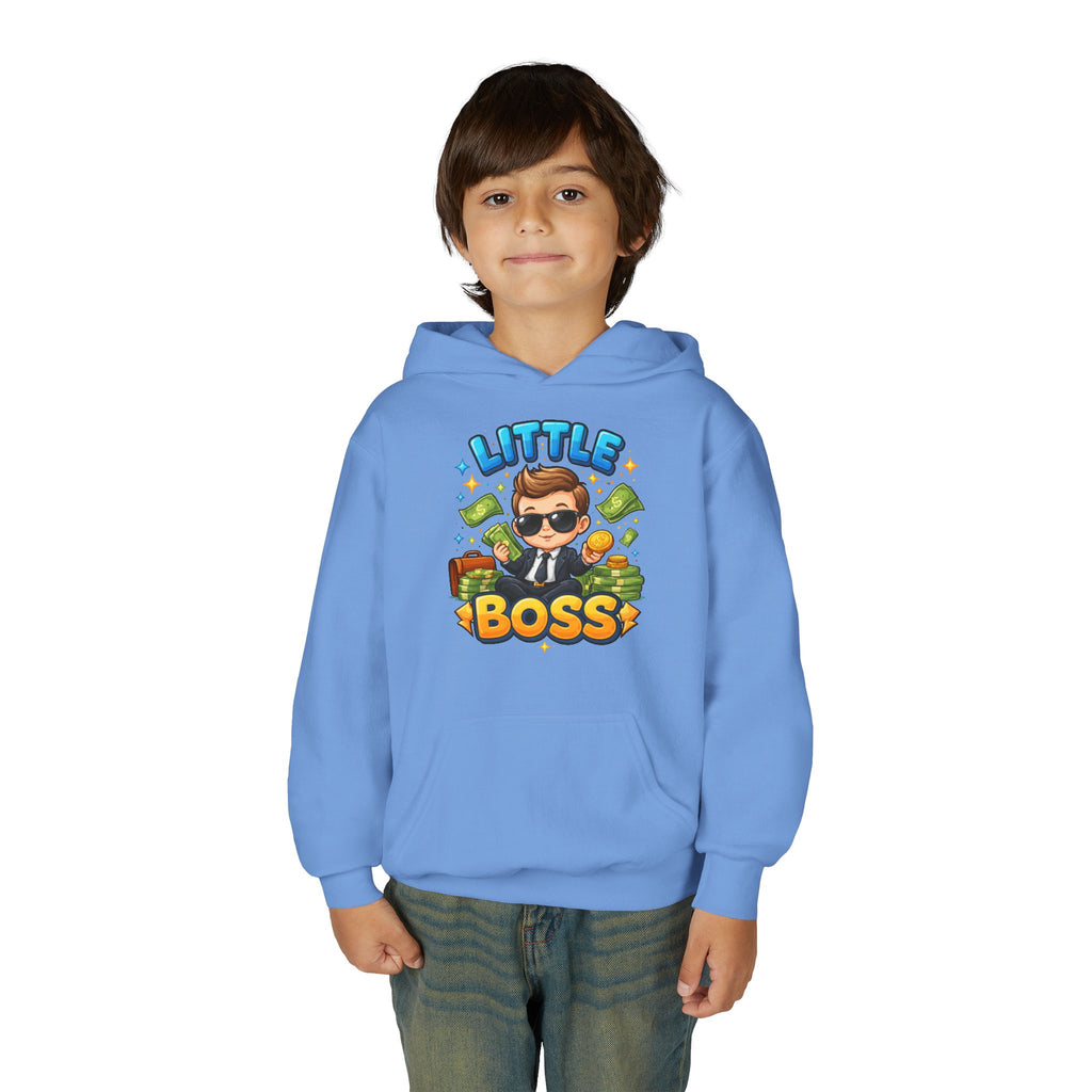 Youth Hoodie — "Little Boss" Cute Kid Money Cartoon Pullover