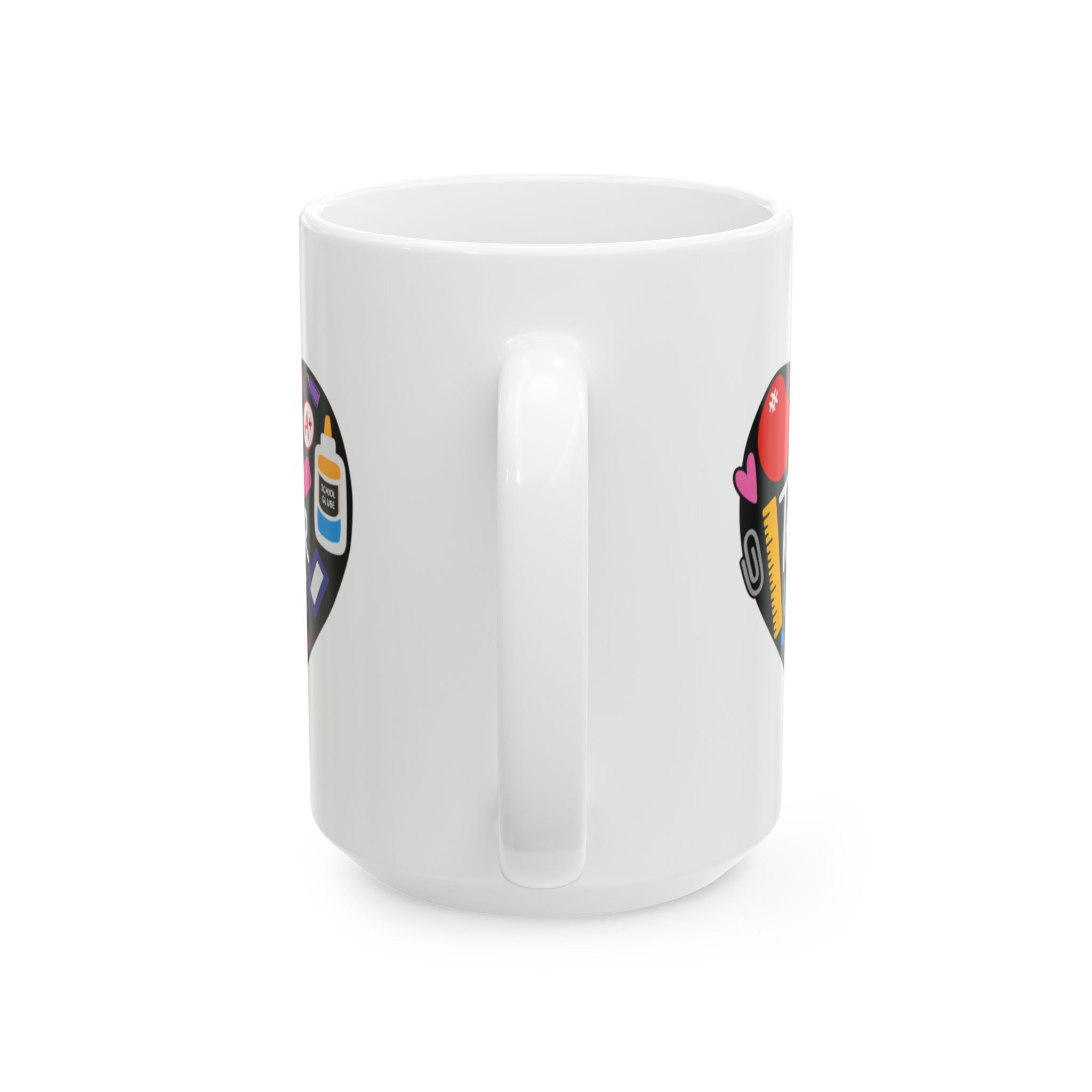 Teacher Heart Ceramic Mug — Colorful School Supplies Design (11oz, 15oz)