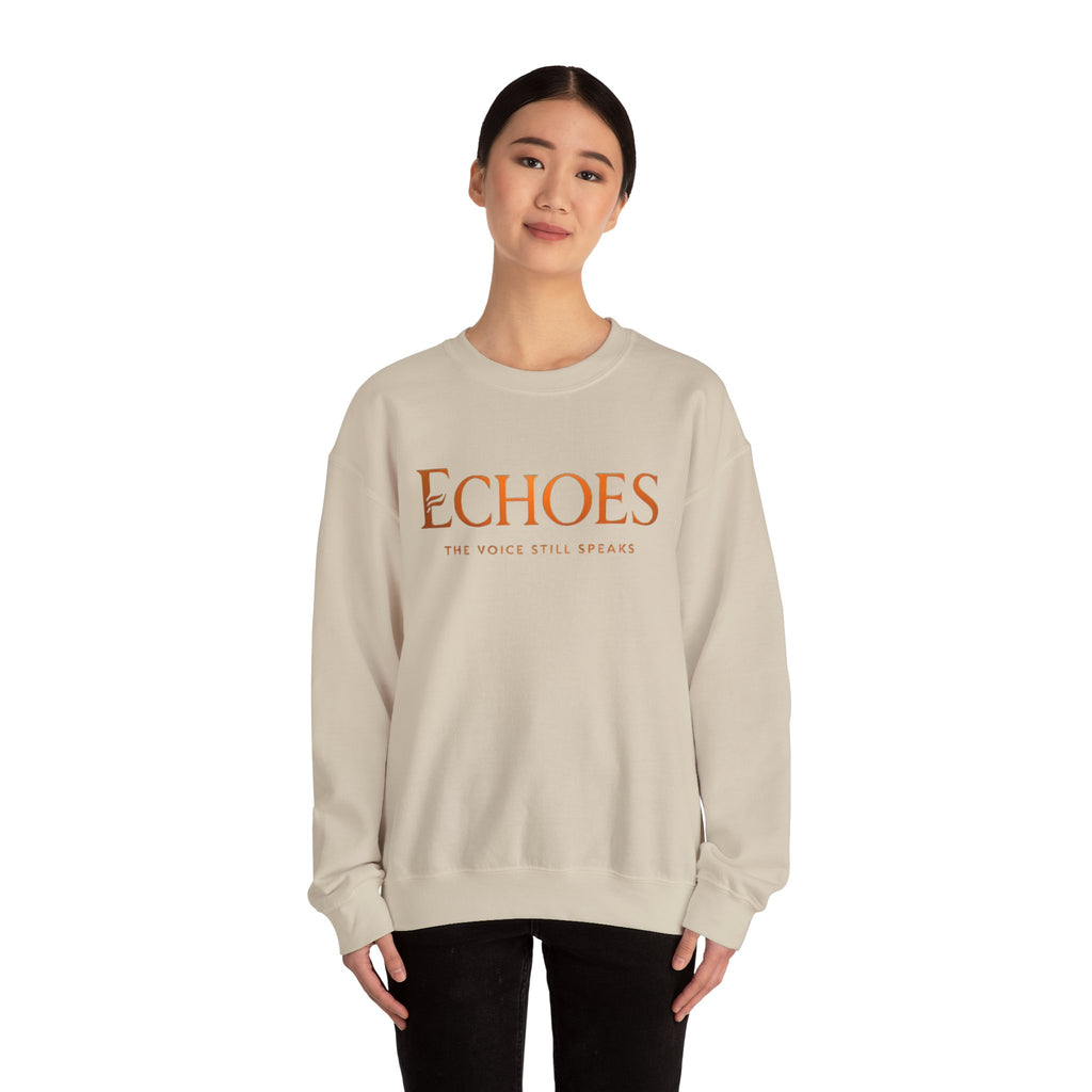 Echoes Crewneck Sweatshirt — "Echoes: The Voice Still Speaks" Minimal Graphic