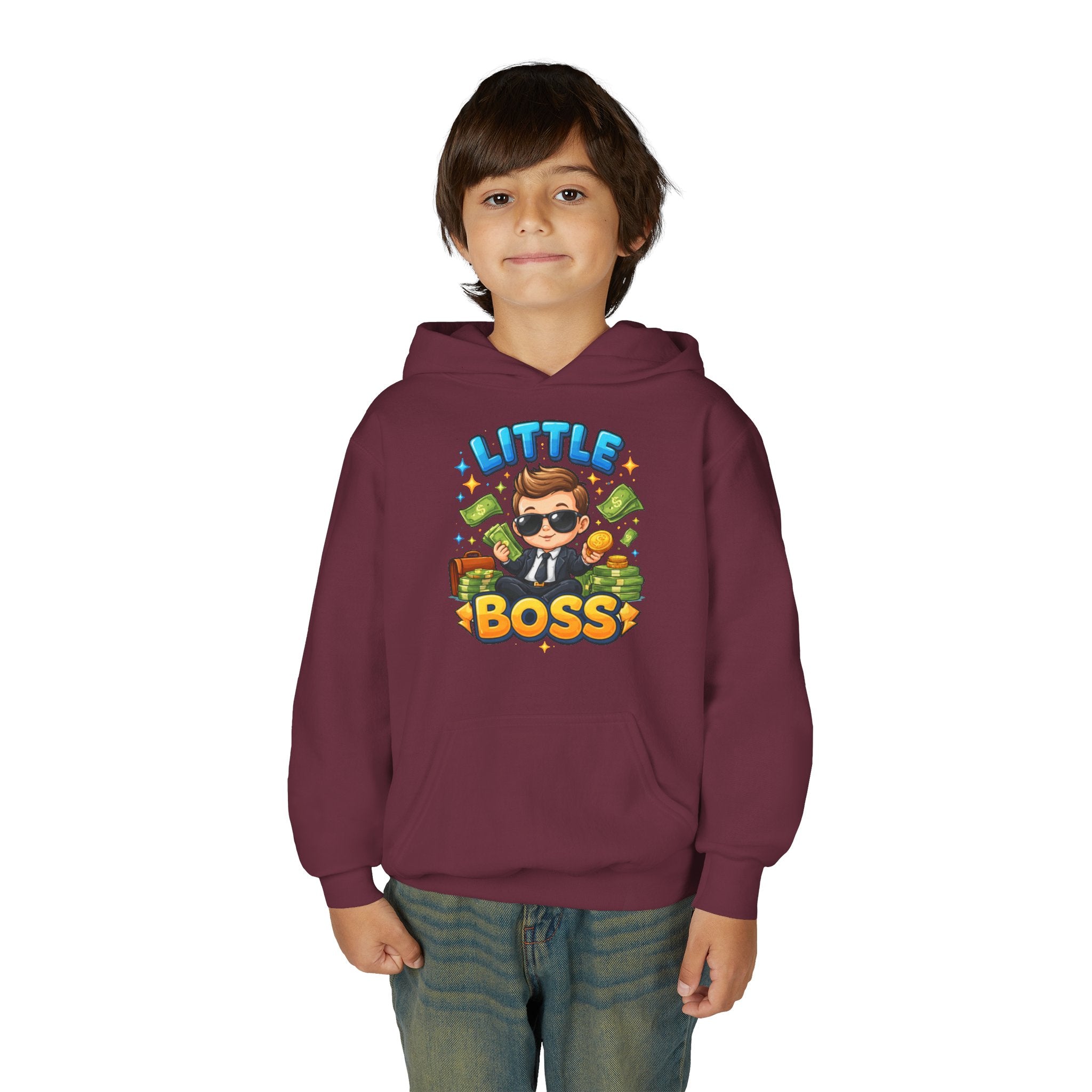 Youth Hoodie — "Little Boss" Cute Kid Money Cartoon Pullover
