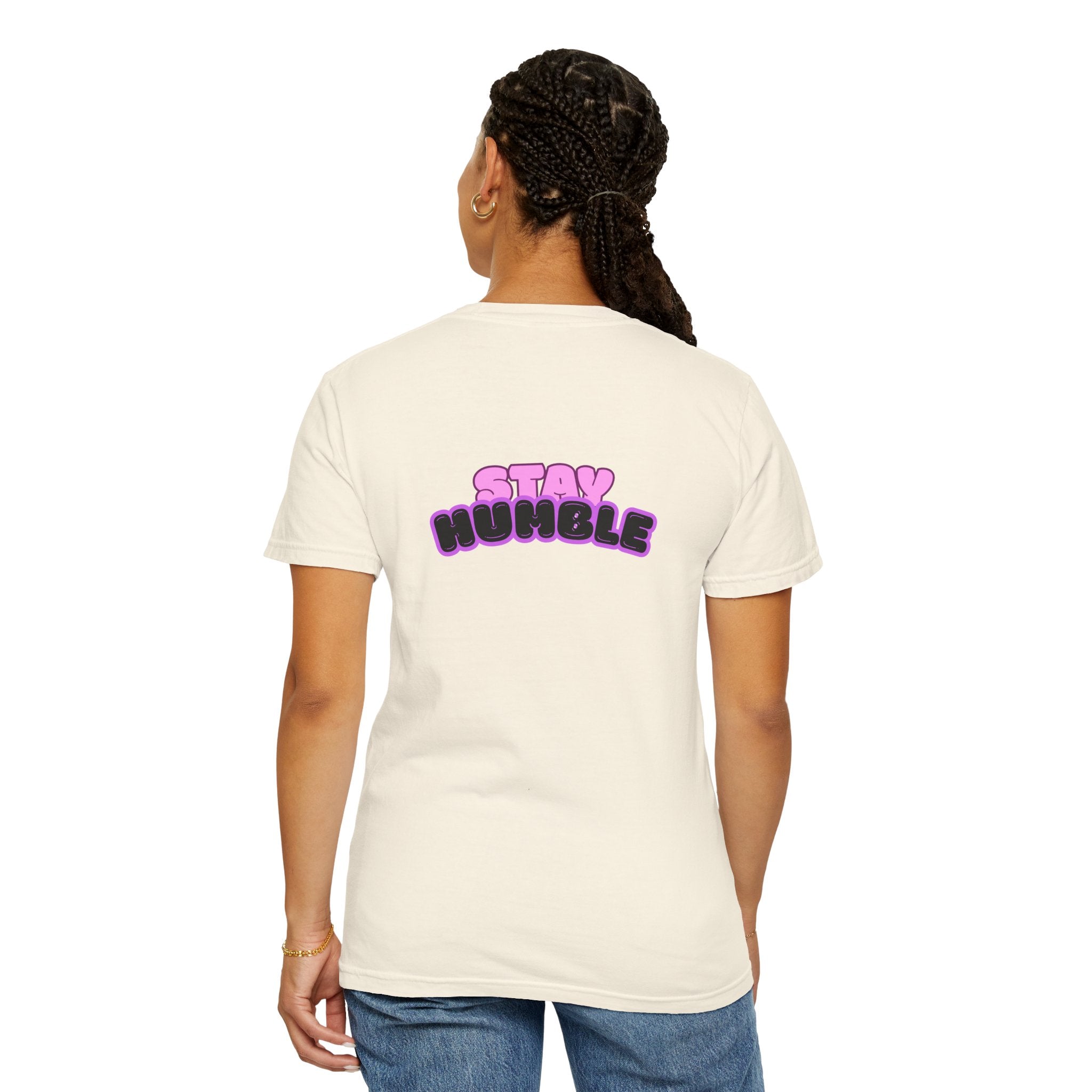 Stay Humble Graphic T-Shirt — Retro Pink & Black Text Tee