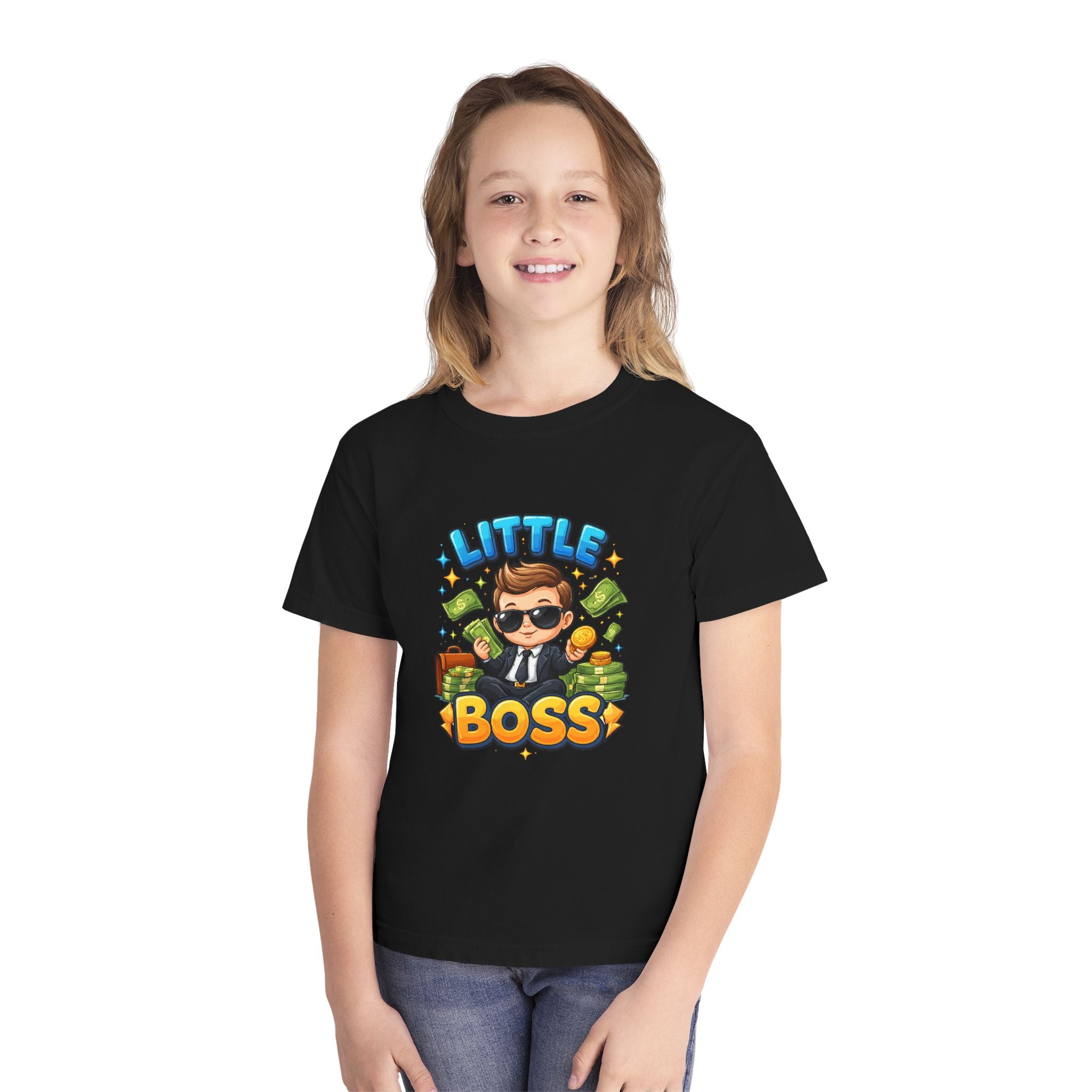 Little Boss Kids T‑Shirt — Cute Cartoon Kid in Suit Design