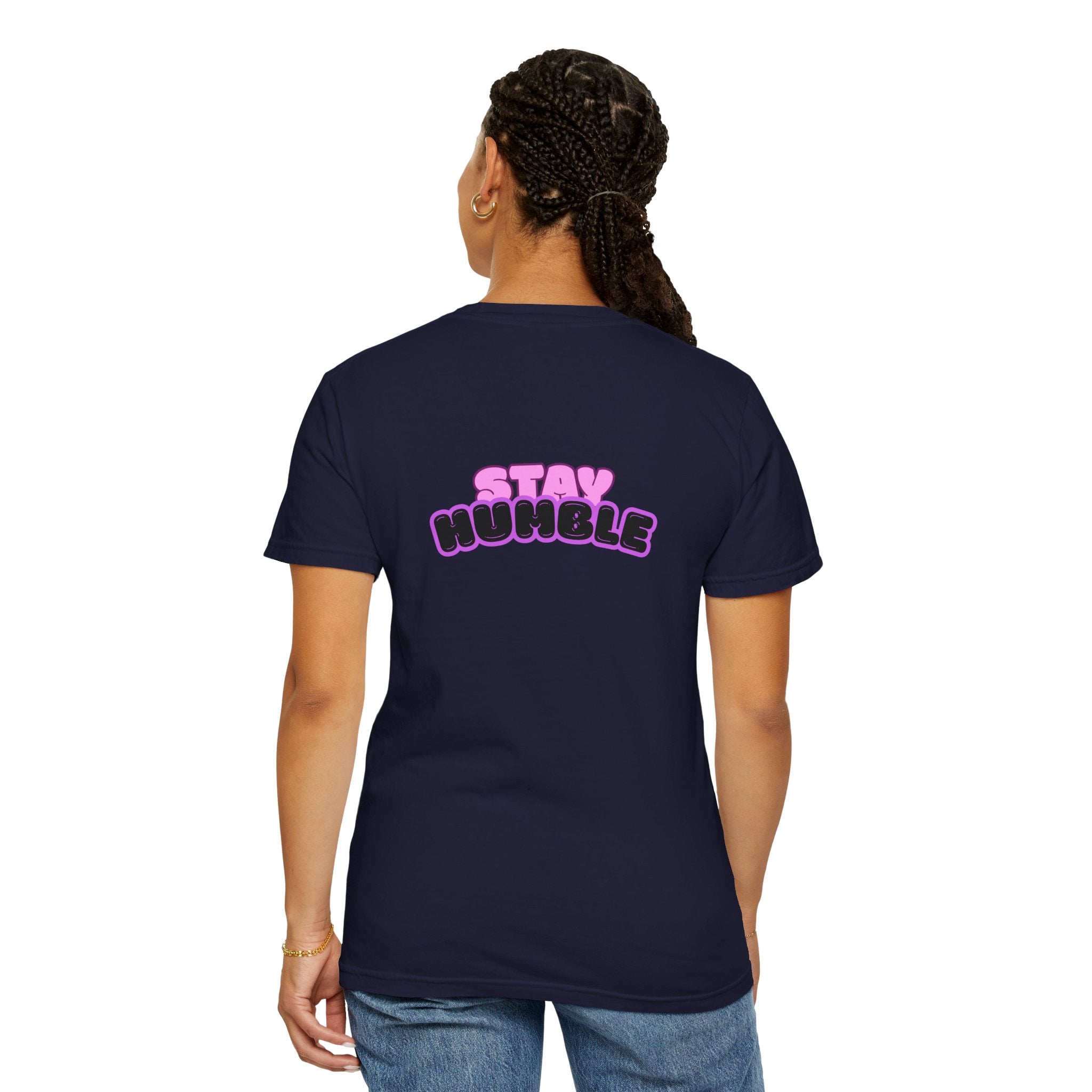Stay Humble Graphic T-Shirt — Retro Pink & Black Text Tee
