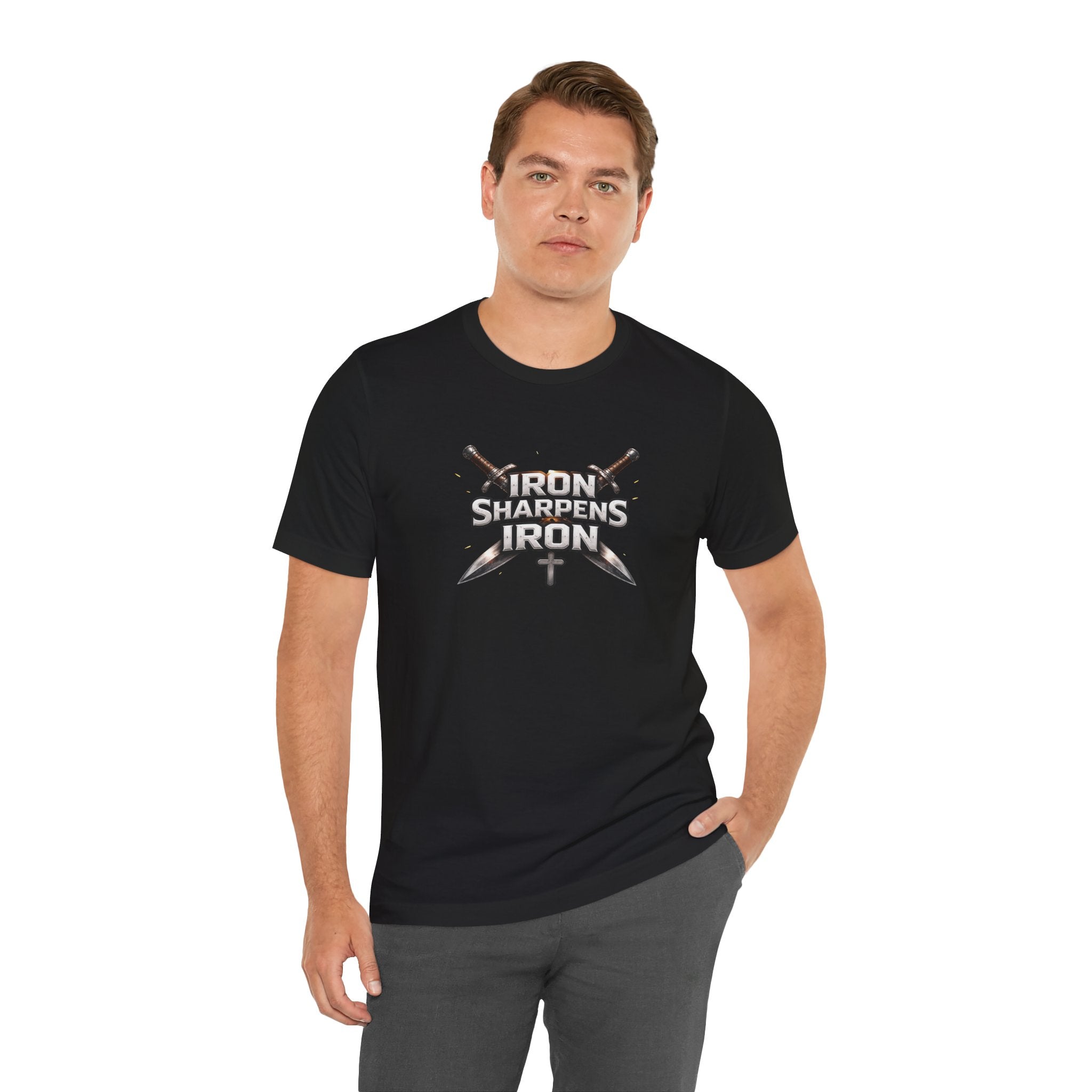 Iron Sharpens Iron T-Shirt — Christian Faith Cross & Swords Tee