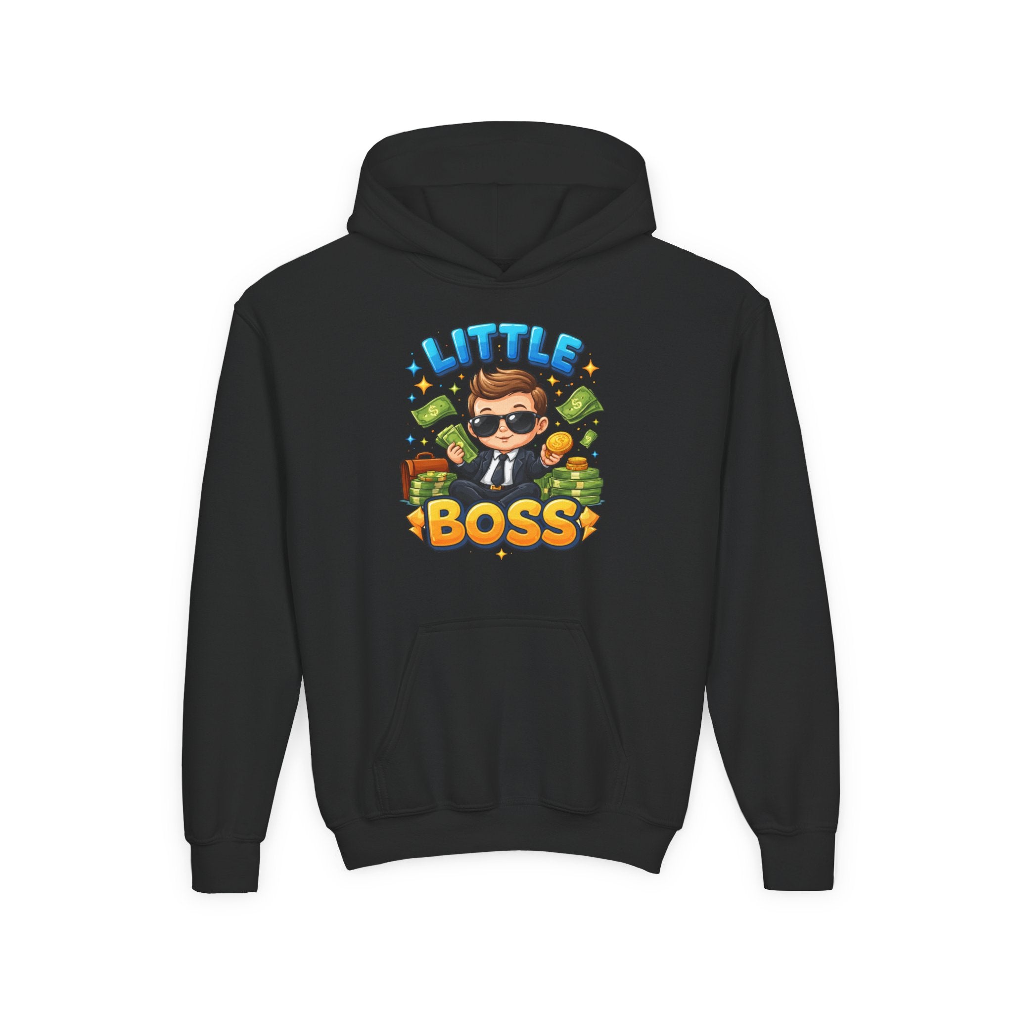 Youth Hoodie — "Little Boss" Cute Kid Money Cartoon Pullover