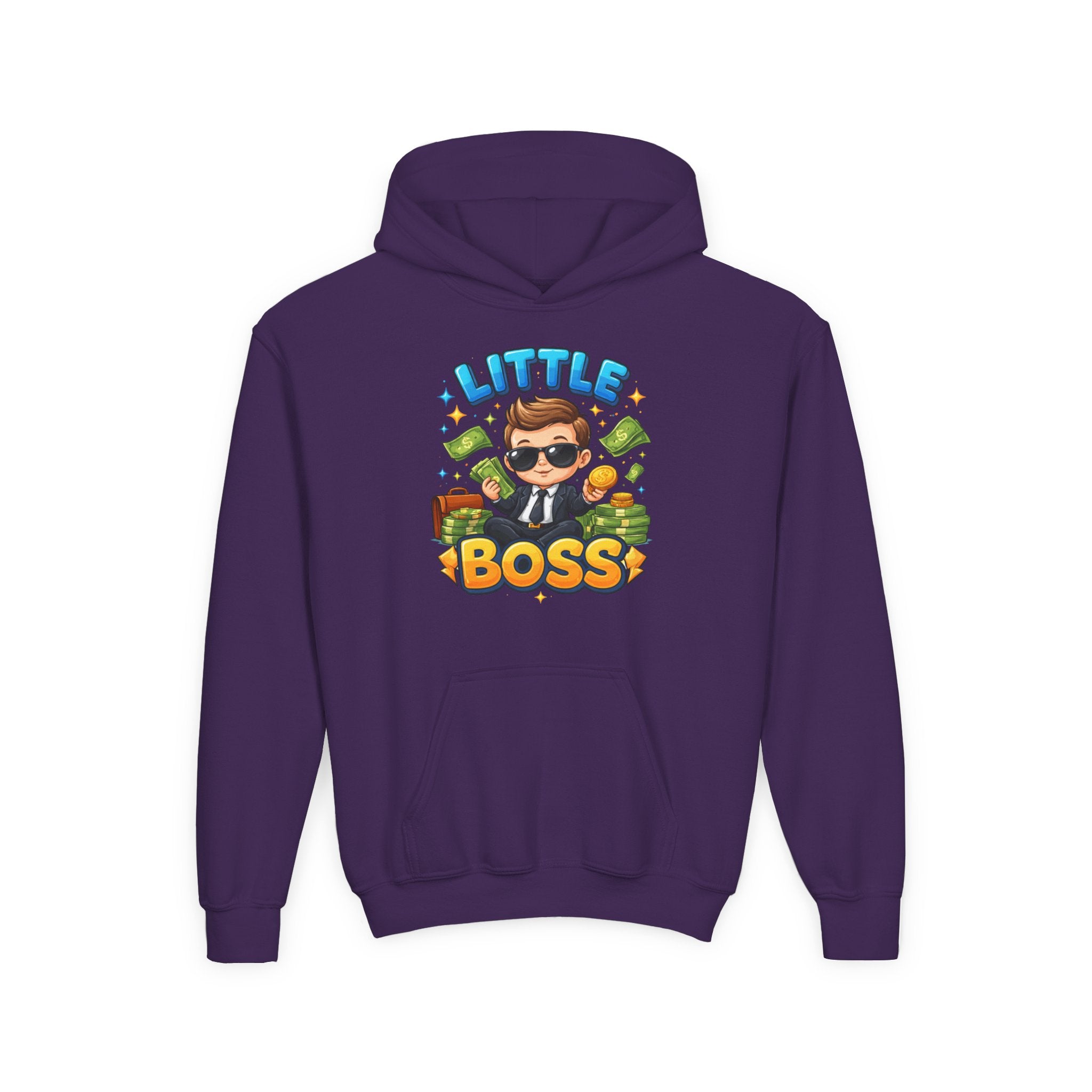 Youth Hoodie — "Little Boss" Cute Kid Money Cartoon Pullover