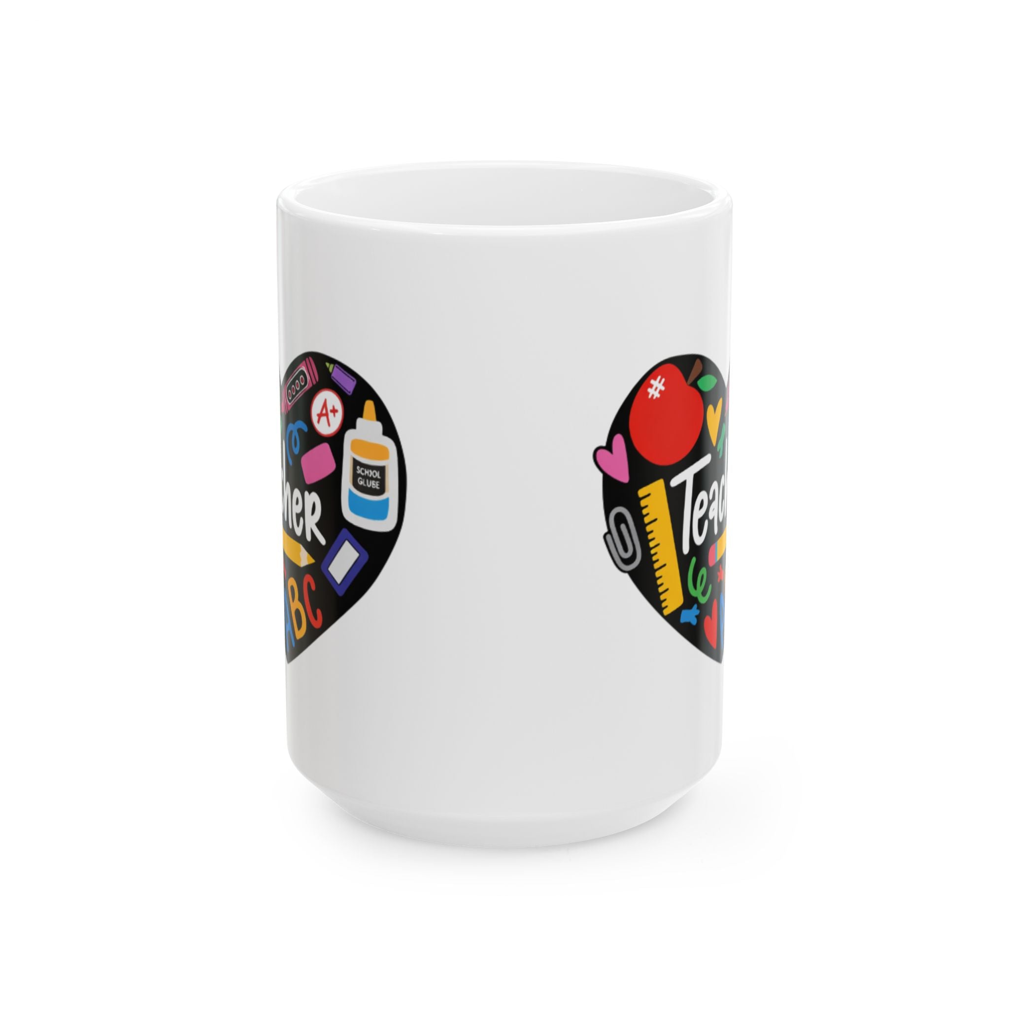 Teacher Heart Ceramic Mug — Colorful School Supplies Design (11oz, 15oz)