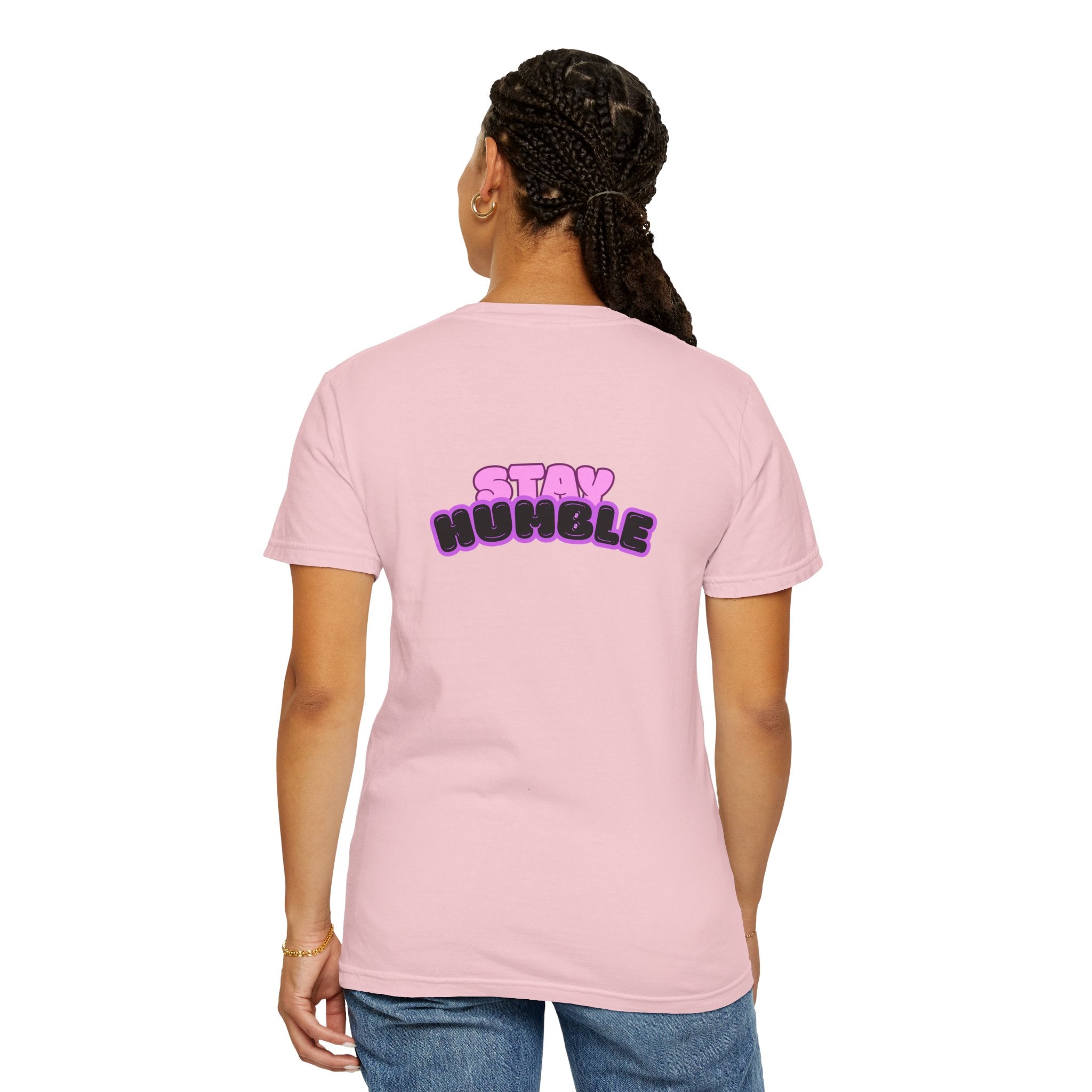 Stay Humble Graphic T-Shirt — Retro Pink & Black Text Tee