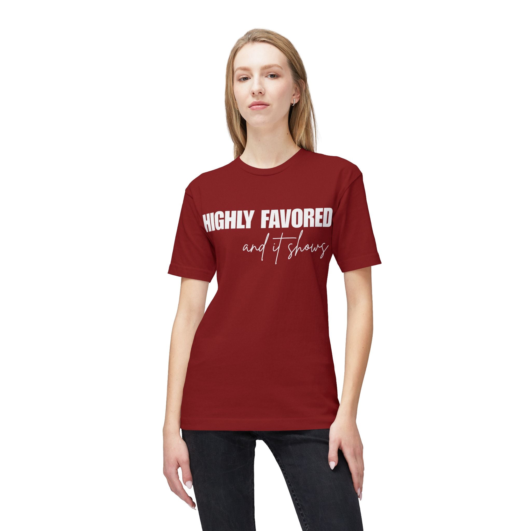Highly Favored T-Shirt — Subtle White Text Faith Graphic Tee