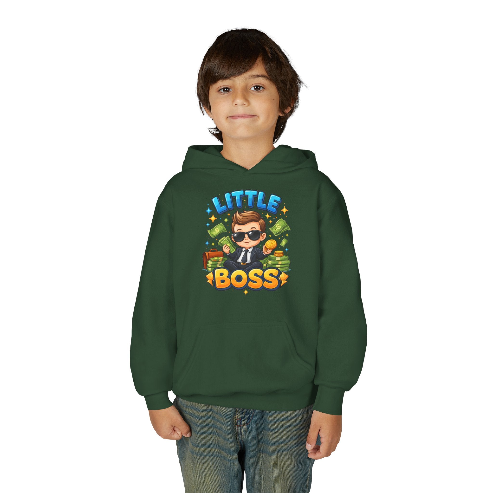 Youth Hoodie — "Little Boss" Cute Kid Money Cartoon Pullover