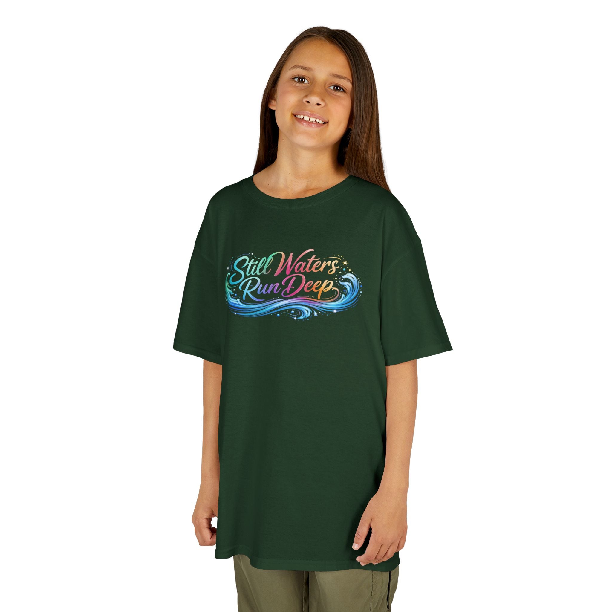 Kids Tee — "Still Waters Run Deep" Colorful Water Swirl Graphic