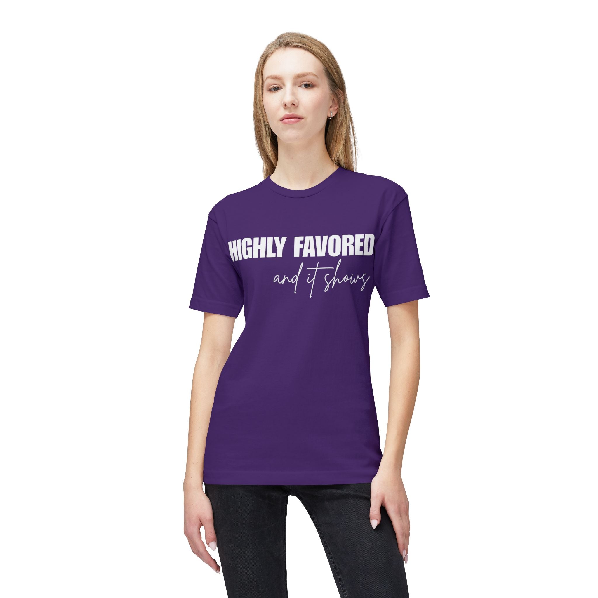 Highly Favored T-Shirt — Subtle White Text Faith Graphic Tee
