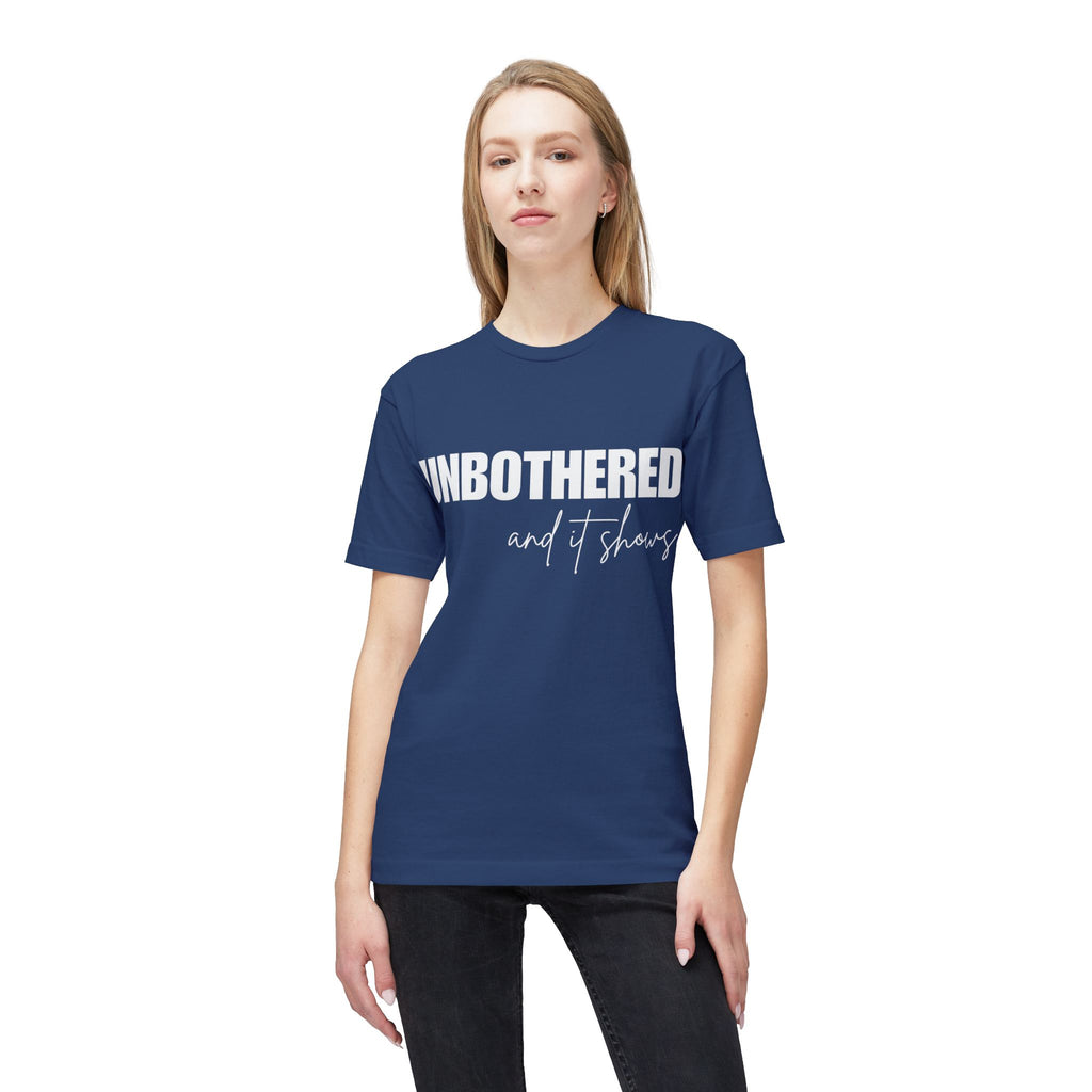 Unbothered Graphic T-Shirt — Minimal White Tee with Subtle 'UNBOTHERED' Text