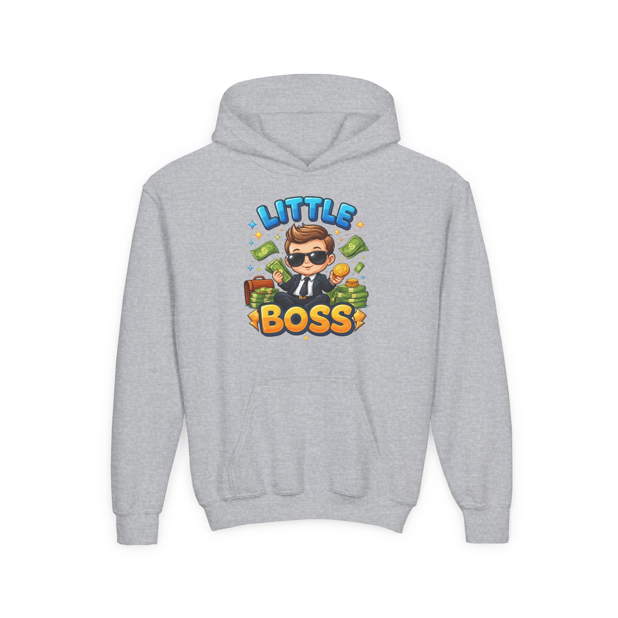 Youth Hoodie — "Little Boss" Cute Kid Money Cartoon Pullover