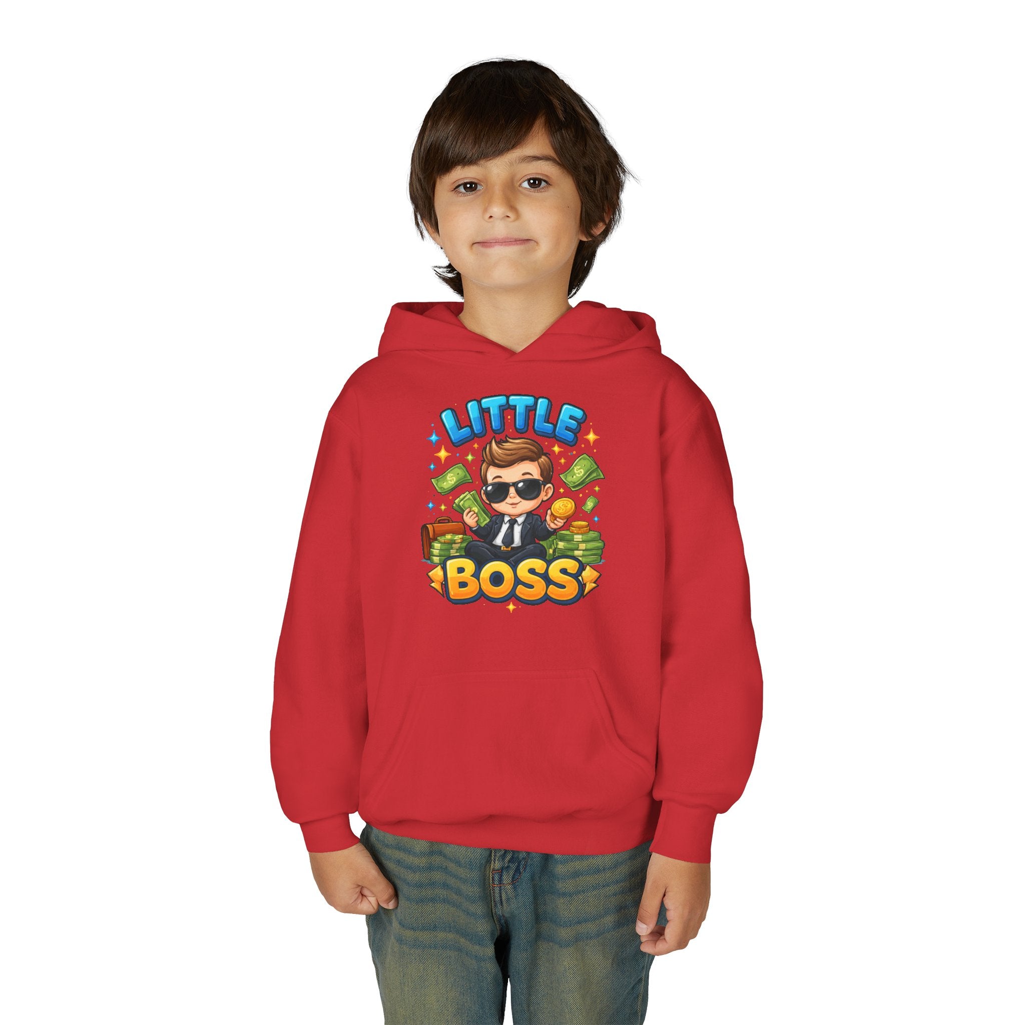 Youth Hoodie — "Little Boss" Cute Kid Money Cartoon Pullover