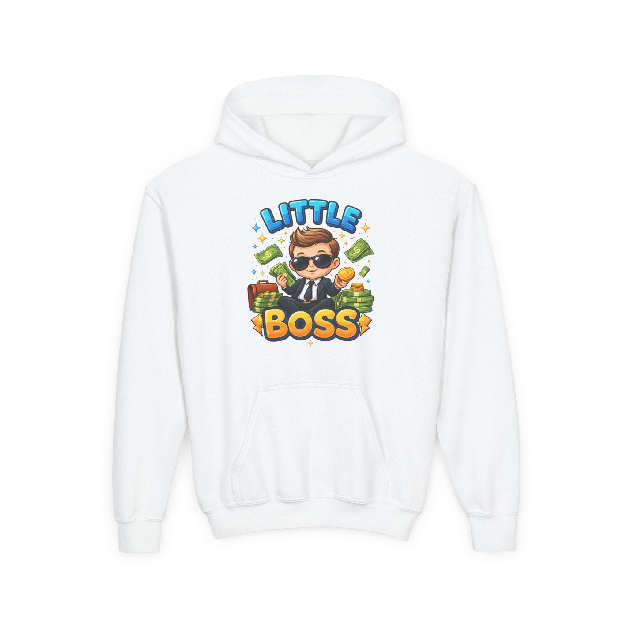 Youth Hoodie — "Little Boss" Cute Kid Money Cartoon Pullover