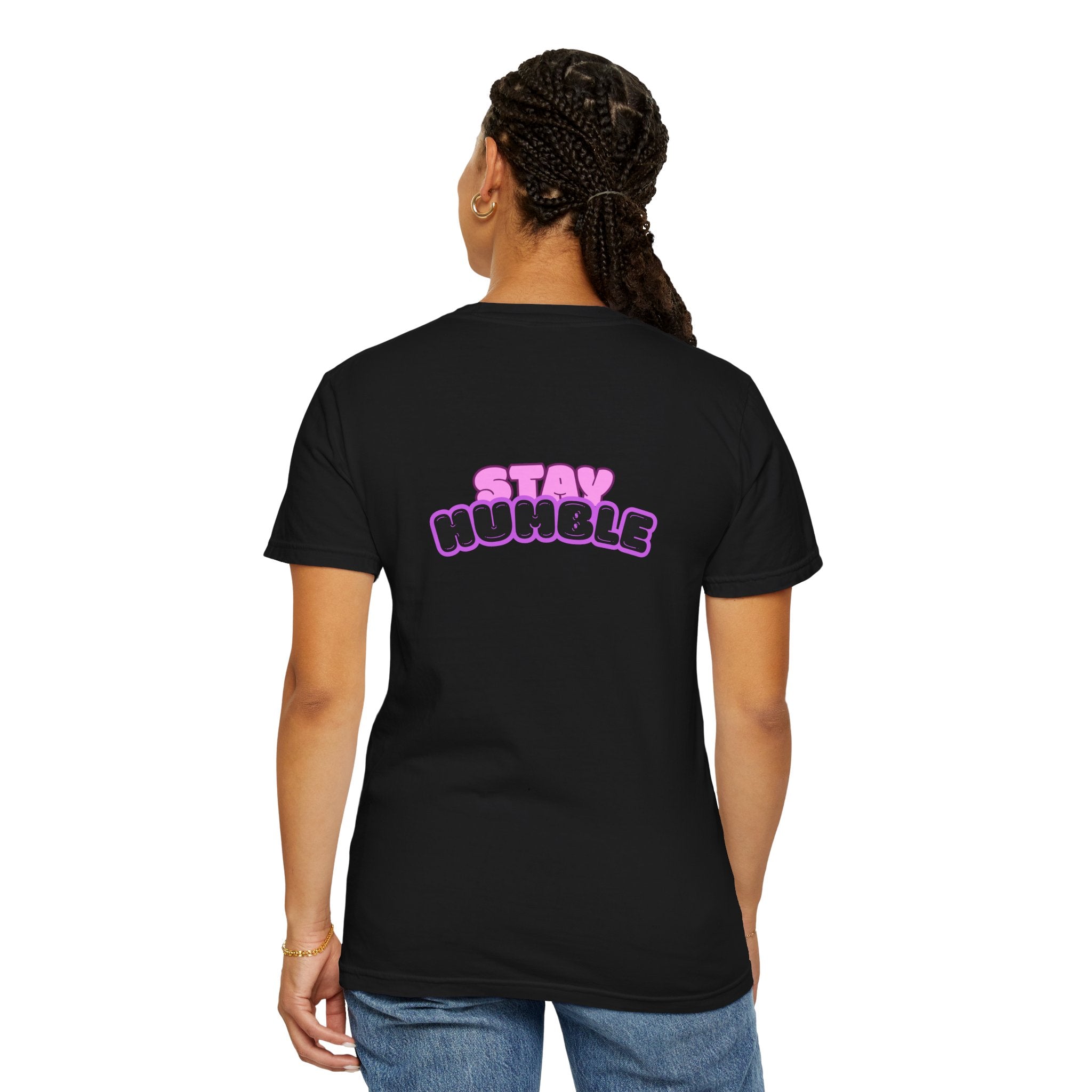 Stay Humble Graphic T-Shirt — Retro Pink & Black Text Tee