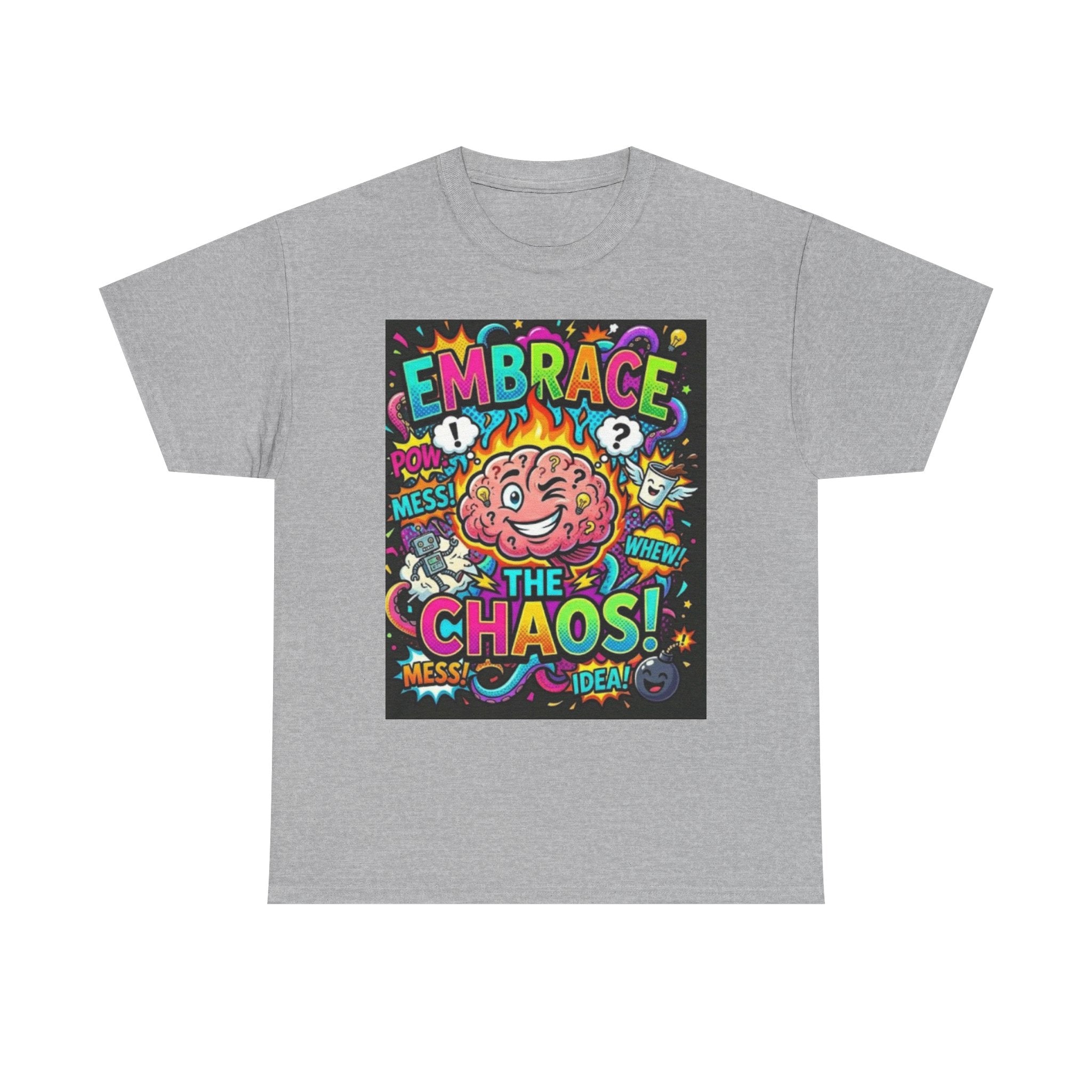 Embrace the Chaos T-Shirt — Colorful Brain Pop Art Graphic Tee