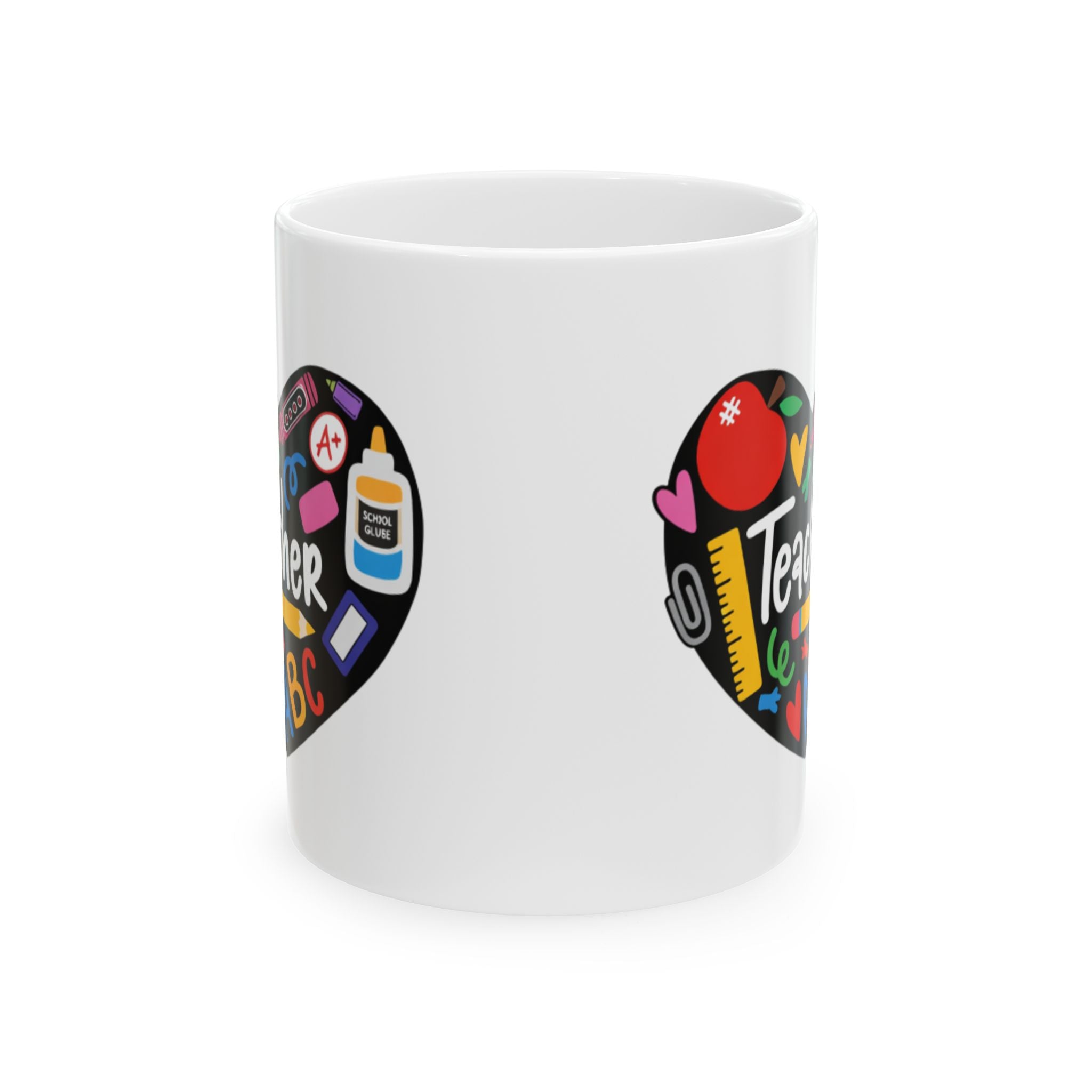 Teacher Heart Ceramic Mug — Colorful School Supplies Design (11oz, 15oz)