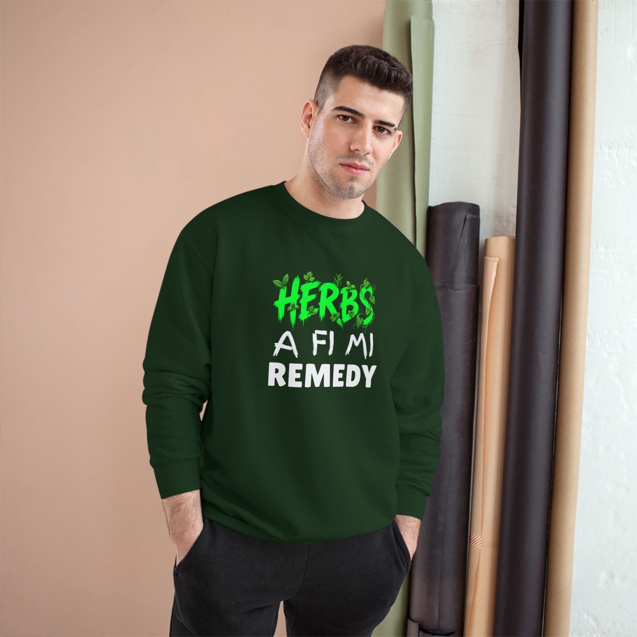 Herbs A Fi Mi Remedy Sweatshirt — Jamaican Patois Herbal Remedy Champion Crewneck