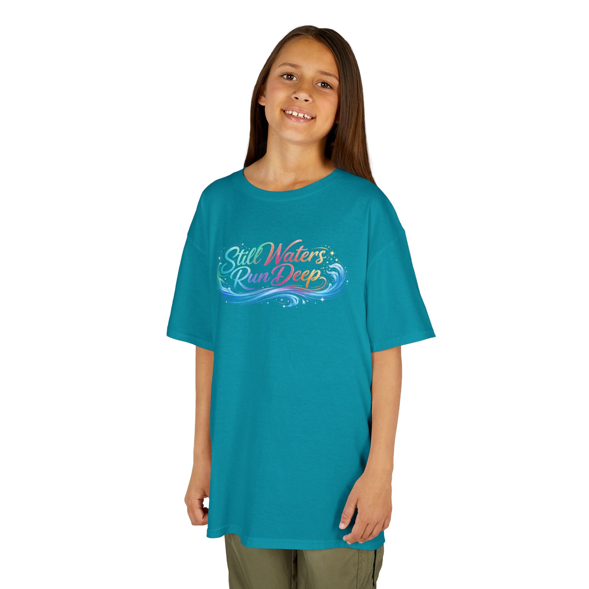 Kids Tee — "Still Waters Run Deep" Colorful Water Swirl Graphic