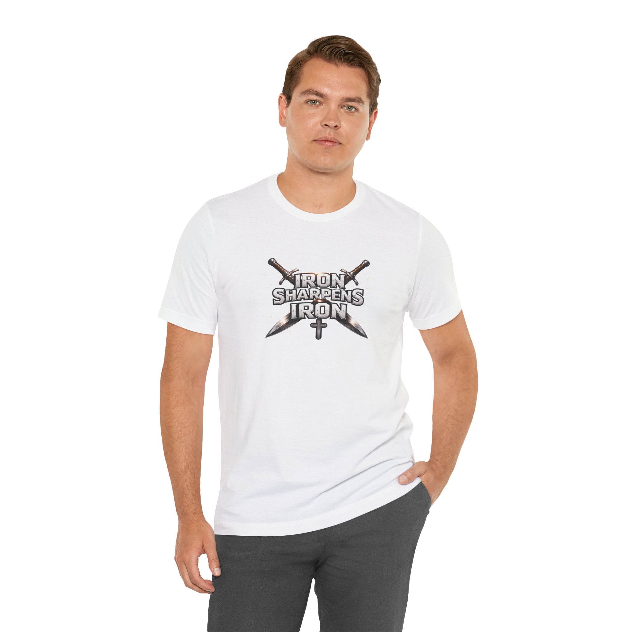 Iron Sharpens Iron T-Shirt — Christian Faith Cross & Swords Tee