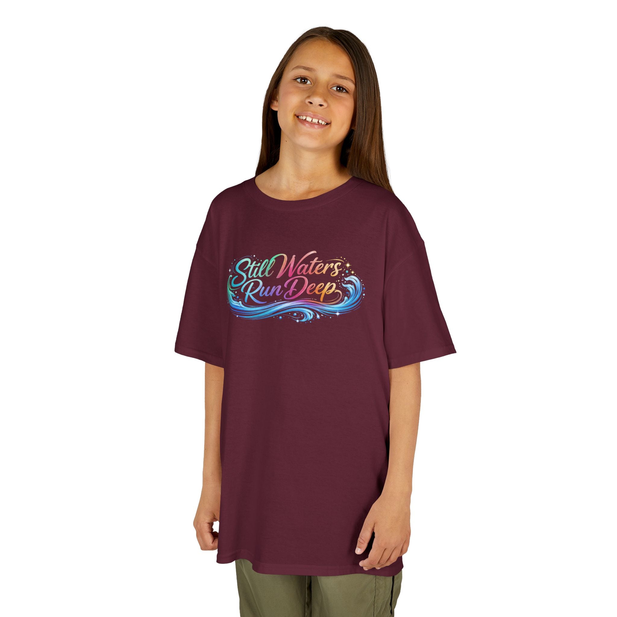 Kids Tee — "Still Waters Run Deep" Colorful Water Swirl Graphic