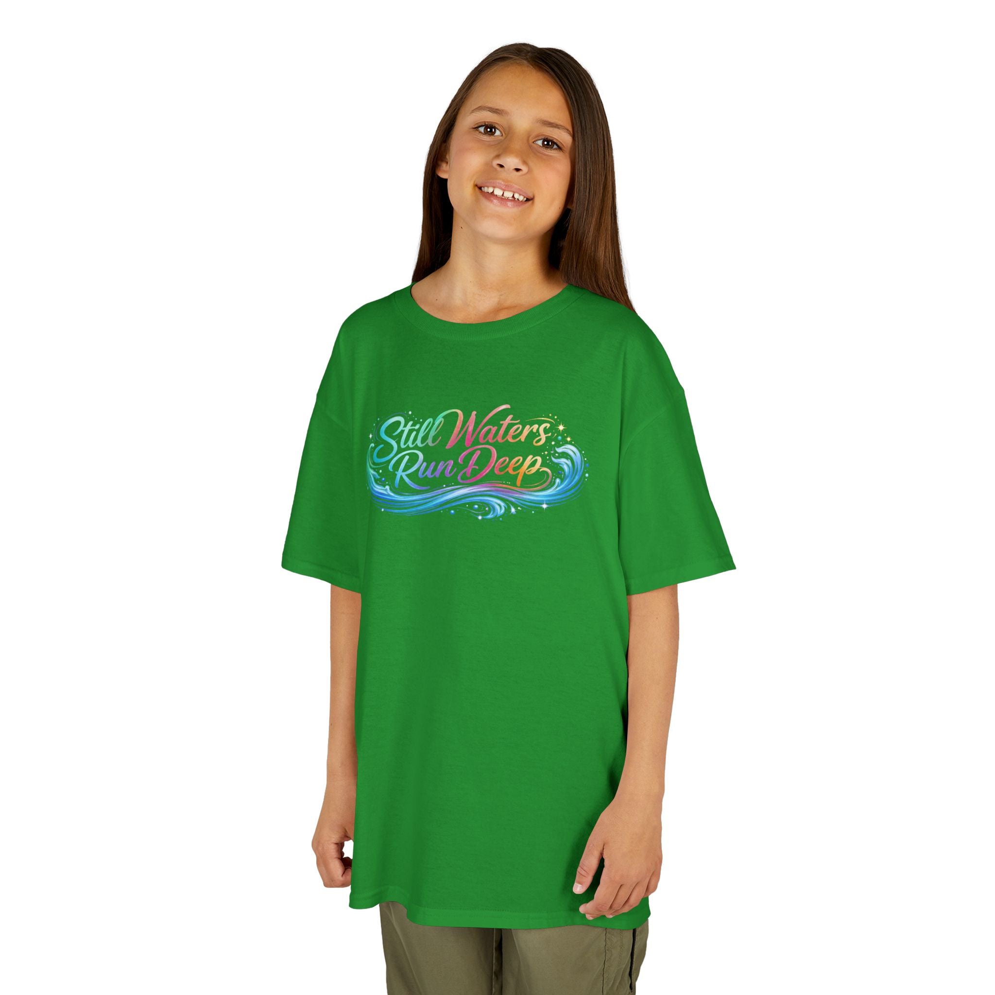 Kids Tee — "Still Waters Run Deep" Colorful Water Swirl Graphic