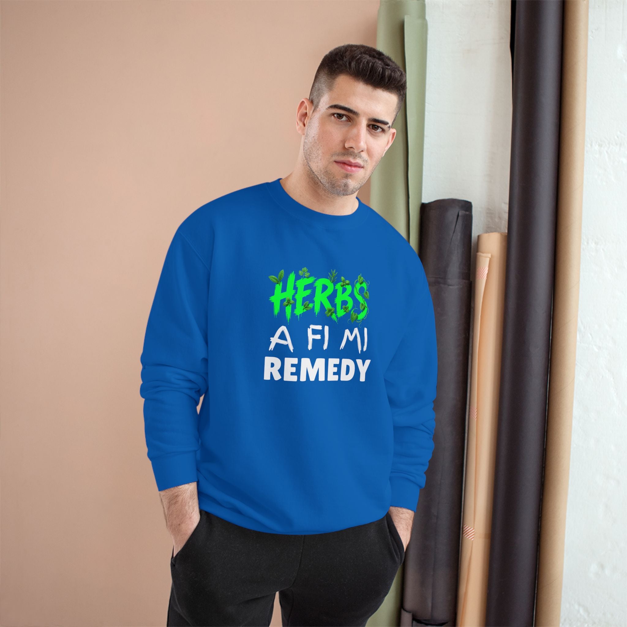 Herbs A Fi Mi Remedy Sweatshirt — Jamaican Patois Herbal Remedy Champion Crewneck